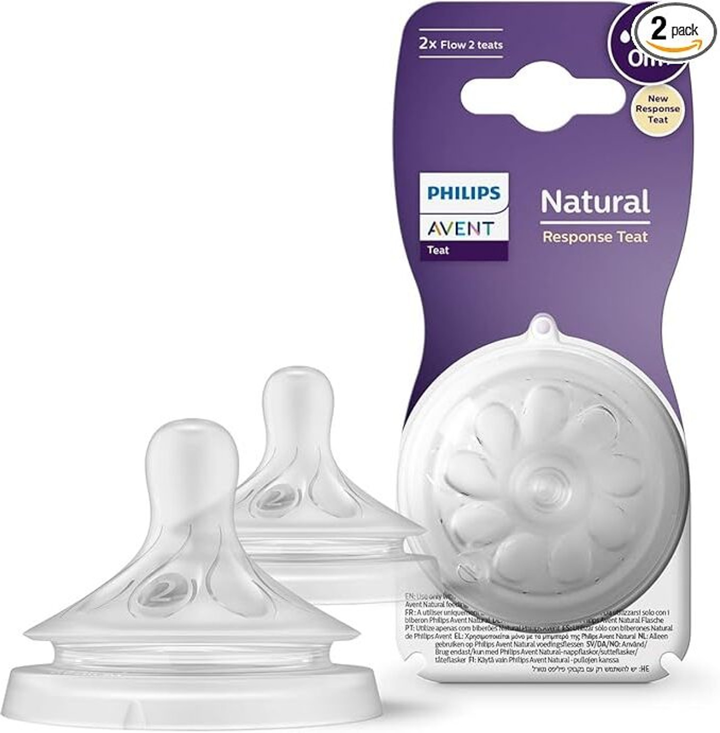 Image of Philips Avent Natural Response Teat SCY962 /02 | 0m+ age | Flow 2 | BPA free | Pack of 2 New Born Flow Nipple