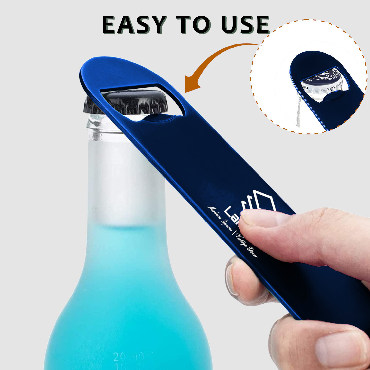 Image of LAMINA Bottle Cap opener for Beer, Soda & Pop off Bottle (Blue Color, Large- 7 inch)- Stainless Steel flat Bar Blade for Kitchen, Hotels, Restaurants (with Cover) Bottle Opener