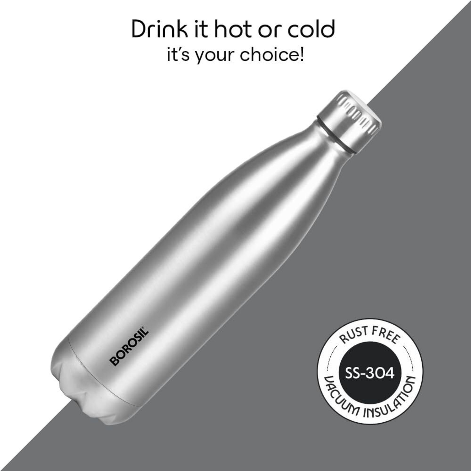 Image of BOROSIL Bolt 500ml Steel Bottle 24 Hours Hot & Cold Double Wall Vaccum Insulated Flask 500 ml Stainless Steel Bottle
