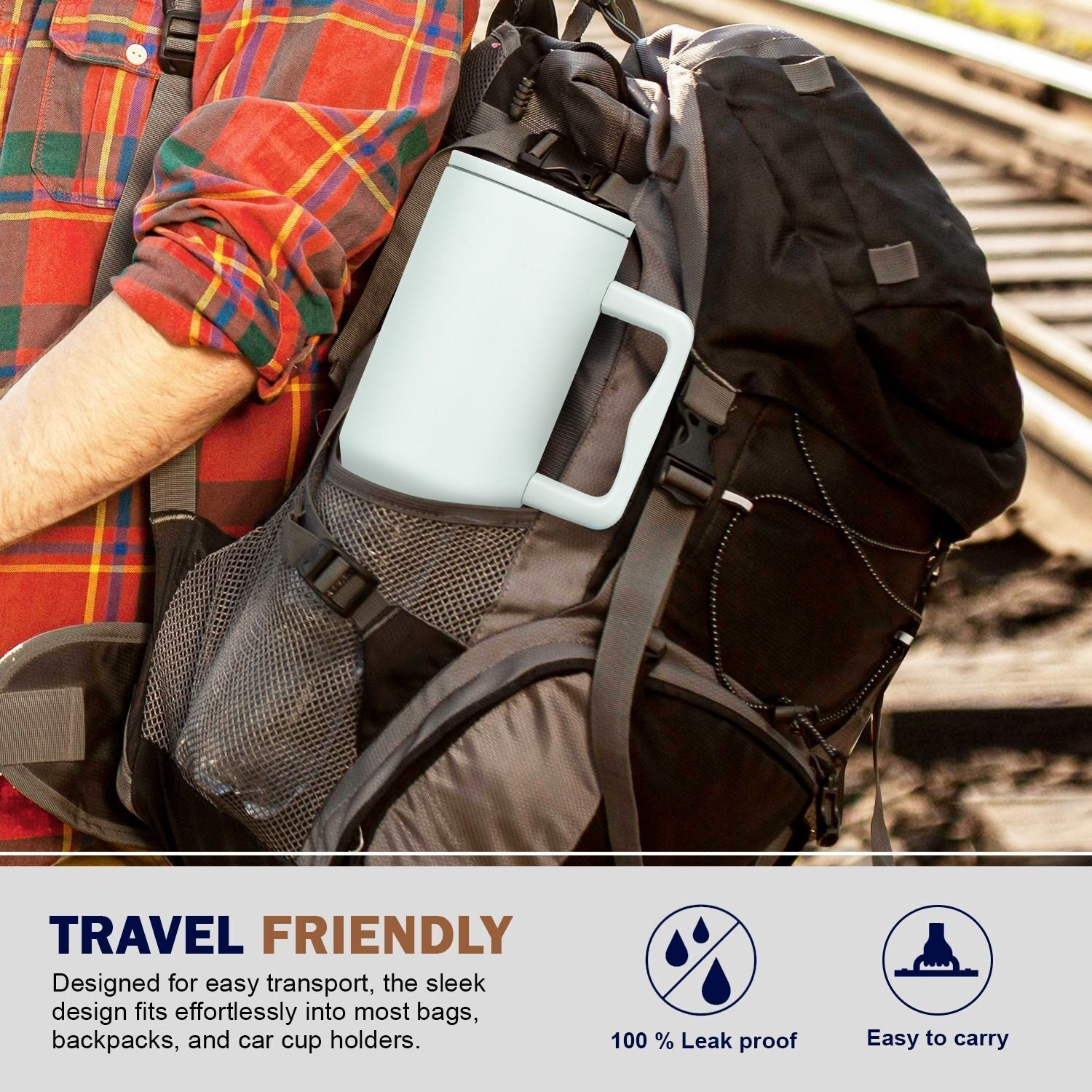 Image of MYOZ Stainless Steel Vacuum Double Insulated Tumbler with Lid, Cap, Handle & Straw 1200 ml Stainless Steel Bottle