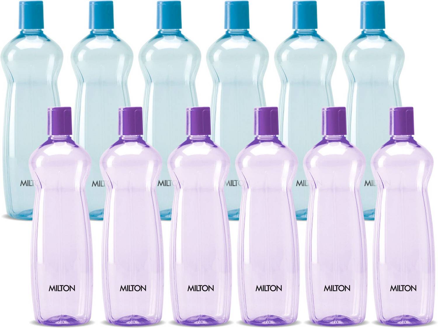 MILTON Pacific 1000 Water Bottle 1 Litre each, set of 12, Purple and Sky Blue for Home 1000 ml Plastic Bottle Rs. 324 - Flipkart