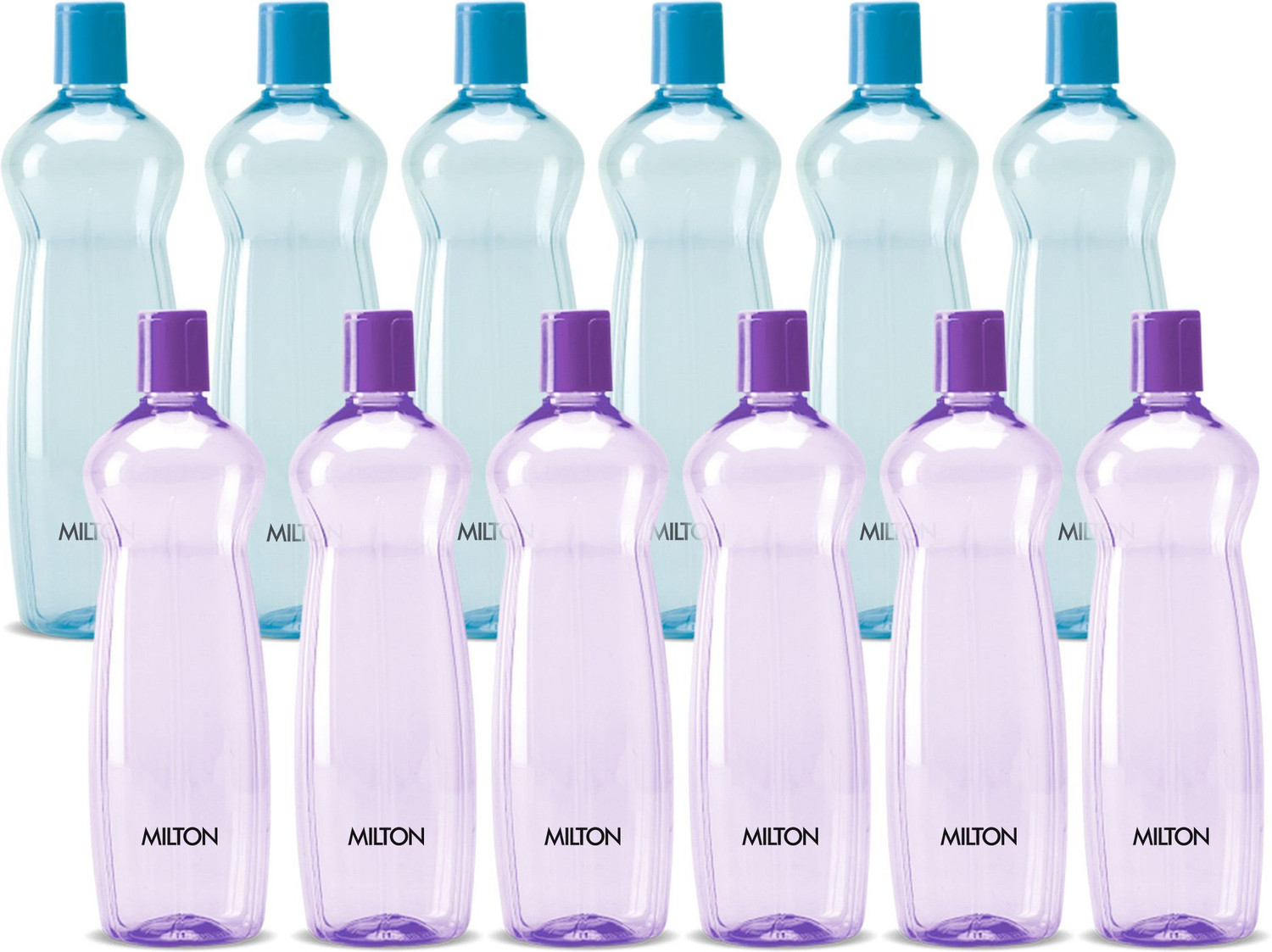 Image of MILTON Pacific 1000 Water Bottle 1 Litre each, set of 12, Purple and Sky Blue for Home 1000 ml Plastic Bottle