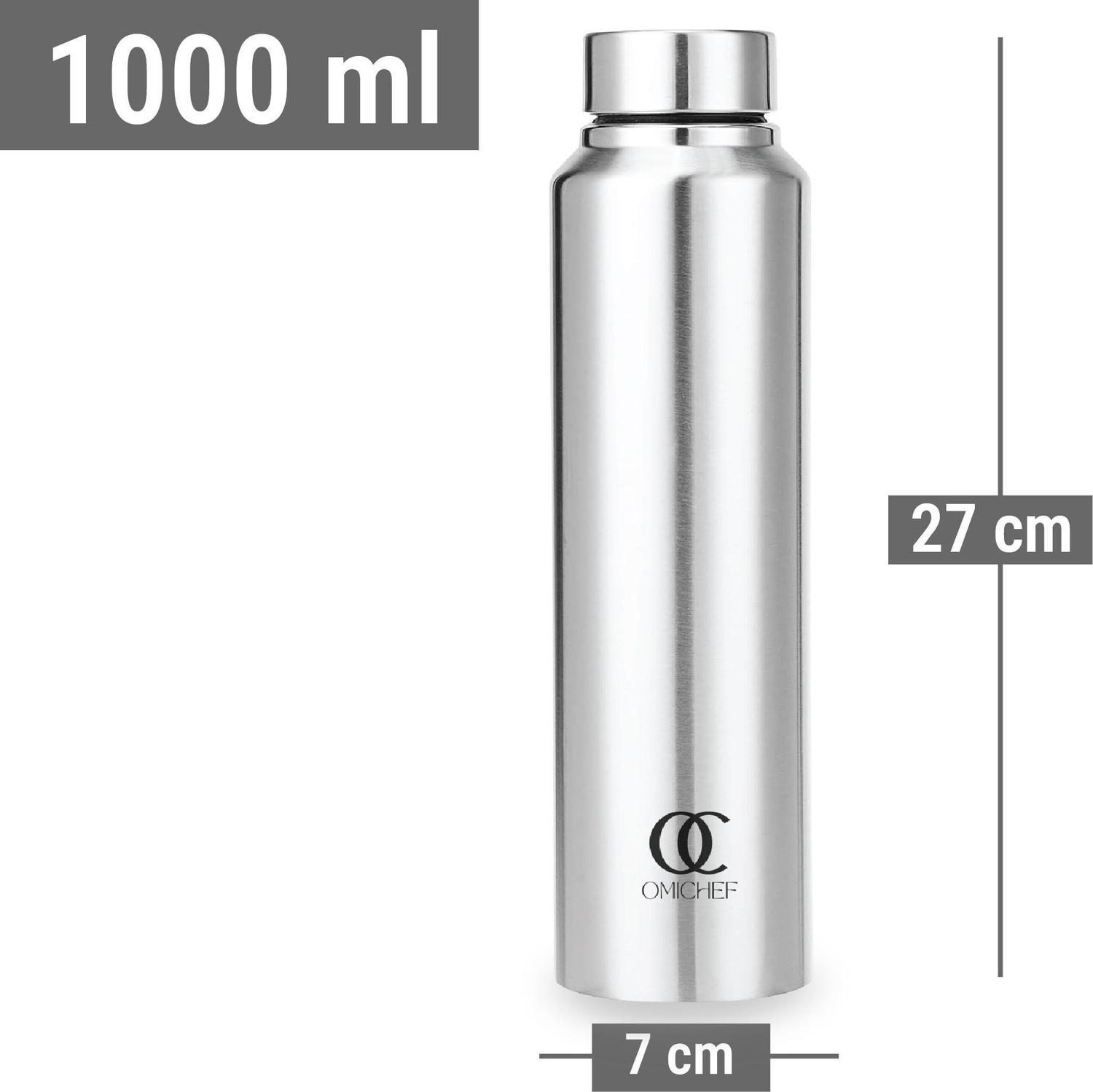Image of Omichef Aquapro Stainless Steel Single Wall | Fridge Water Bottle, Leak Proof | BPA Free 1000 ml Steel Bottle
