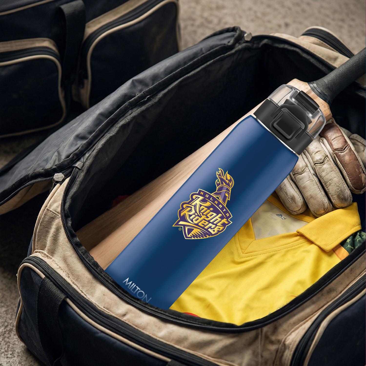 Image of MILTON Sports Steel Edge 900 Cricket Hot and Cold Bottle, 600 ml, KKR Blue 600 ml Stainless Steel Bottle