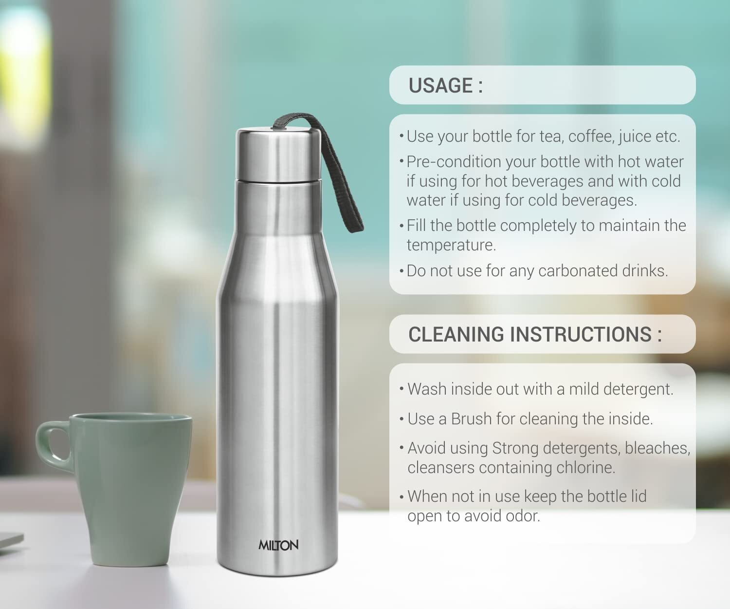 Image of MILTON Super 1000 Stainless Steel Water Bottle 1000 ml Steel Bottle