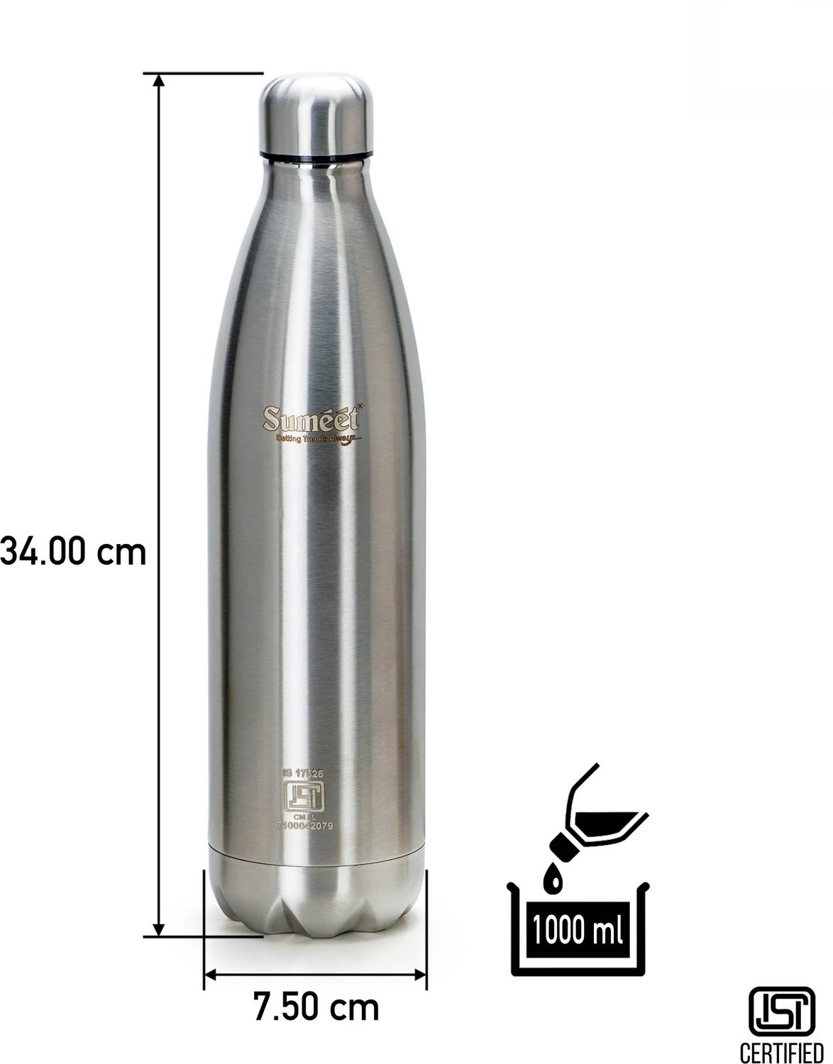 Sumeet 1000 ml Double Wall Steel Flask - Image 3