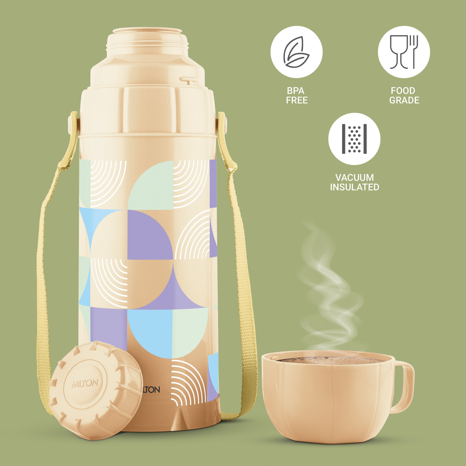 Image of MILTON Eiffel 500 Vacuum Insulated Thermos Flask, 480 Ml, 24 Hours Hot & Cold Beige 480 ml Plastic Flask