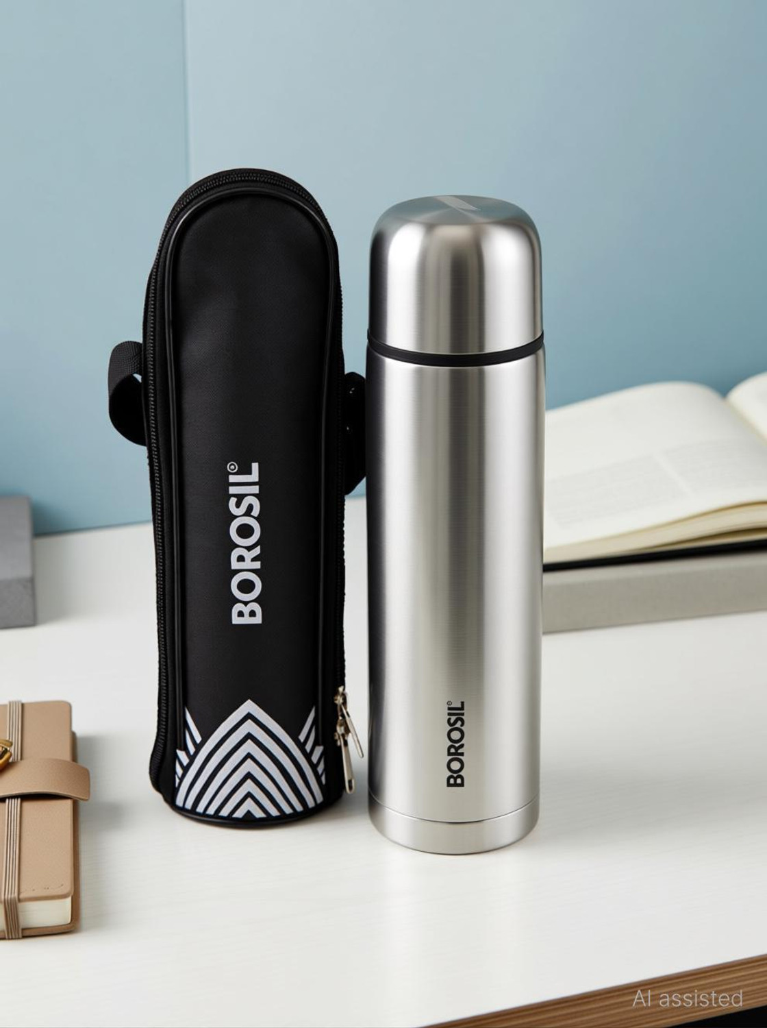 Image of BOROSIL Thermo Black 750ml Steel Bottle 24 Hours Hot & Cold Vaccum Insulated Flask 750 ml Stainless Steel Bottle