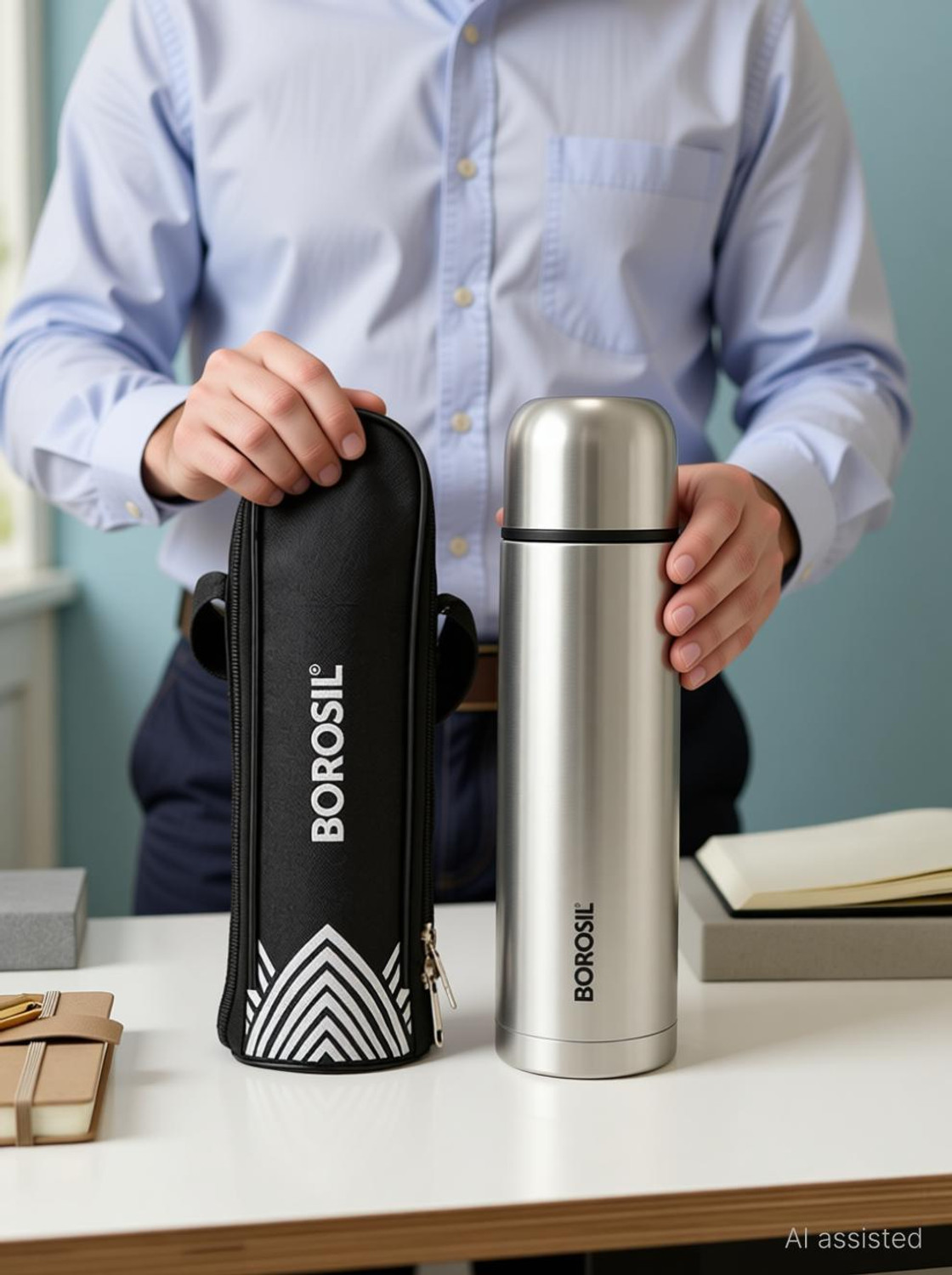 Image of BOROSIL Thermo Black 750ml Steel Bottle 24 Hours Hot & Cold Vaccum Insulated Flask 750 ml Stainless Steel Bottle