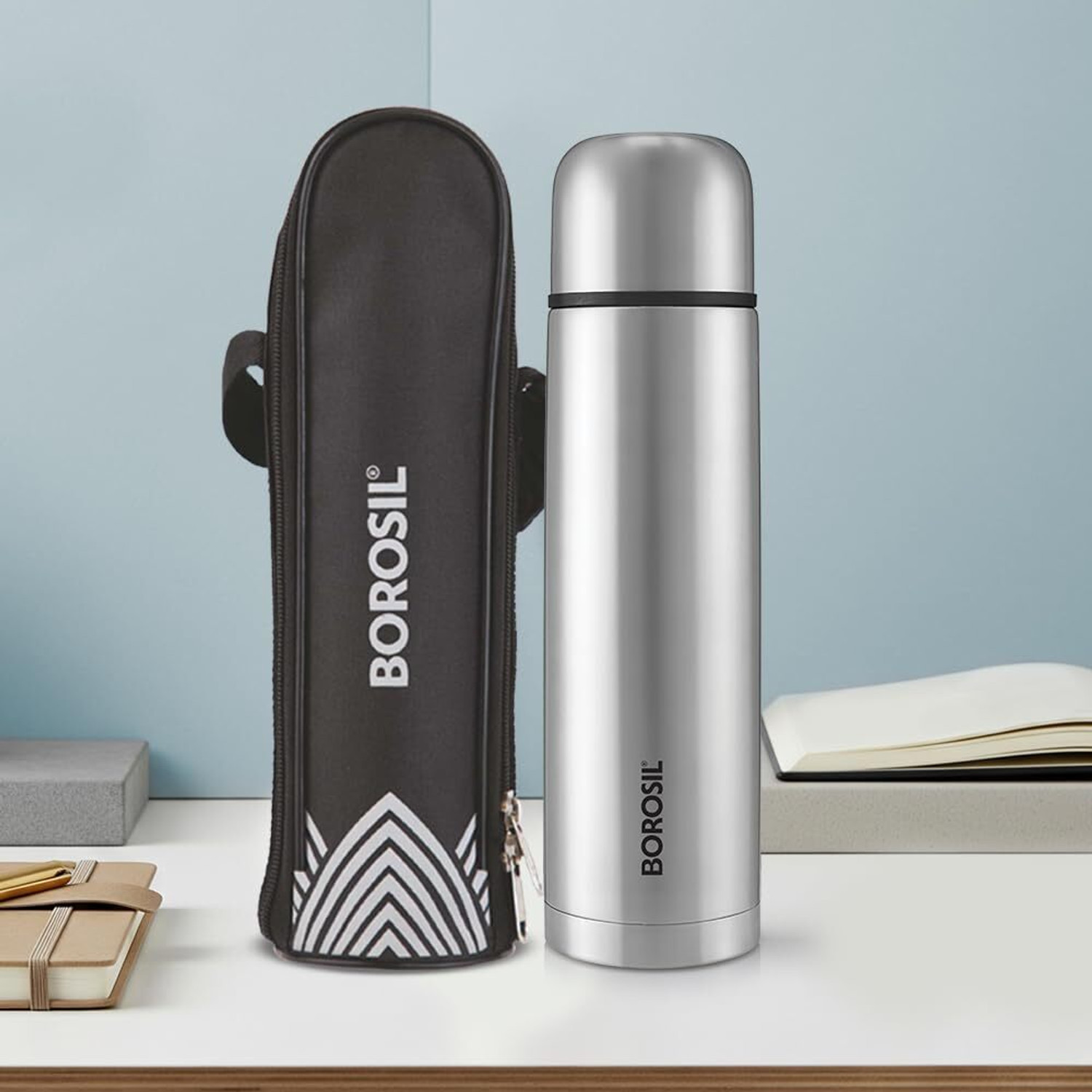 Image of BOROSIL Thermo Black 750ml Steel Bottle 24 Hours Hot & Cold Vaccum Insulated Flask 750 ml Stainless Steel Bottle