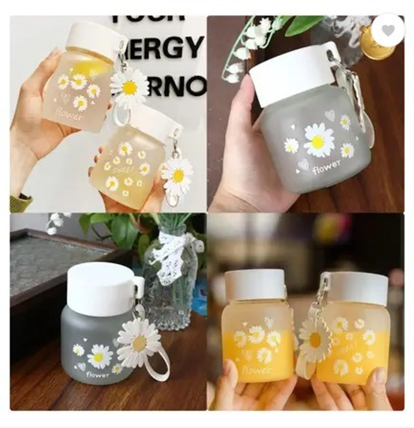 Image of RAMUBA MART 350ml Cute Frosted Flower Glass Water Bottle W / Lid-Portable Coffee & Travel Cup 350 ml Glass Bottle