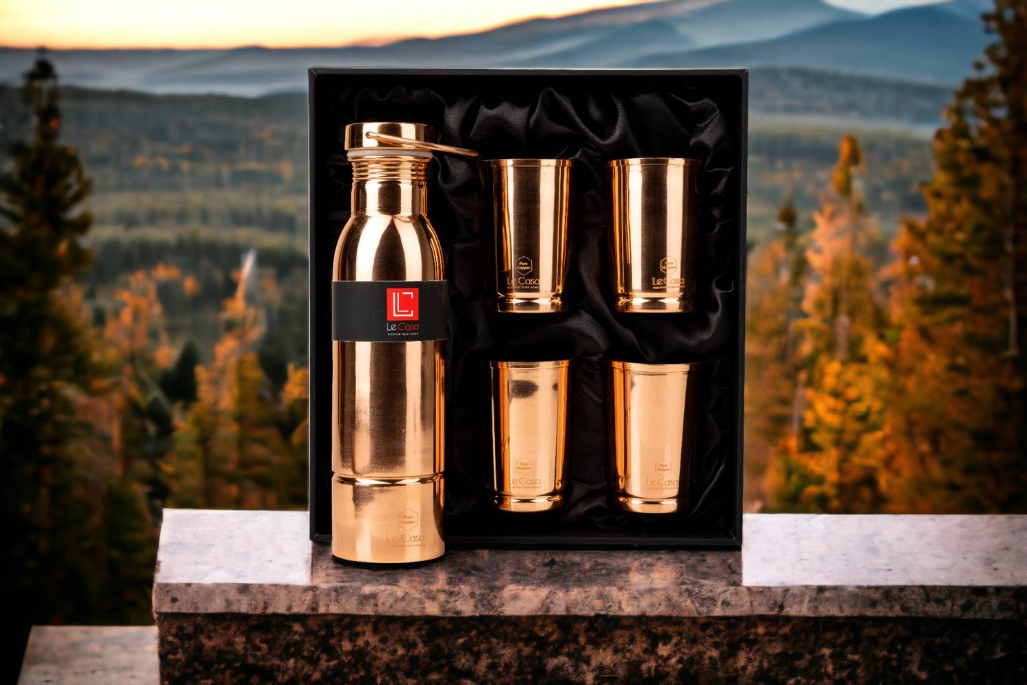 Le Casa Hazel 5PC Set | Glass - 310ML Each | 100% Pure Copper With