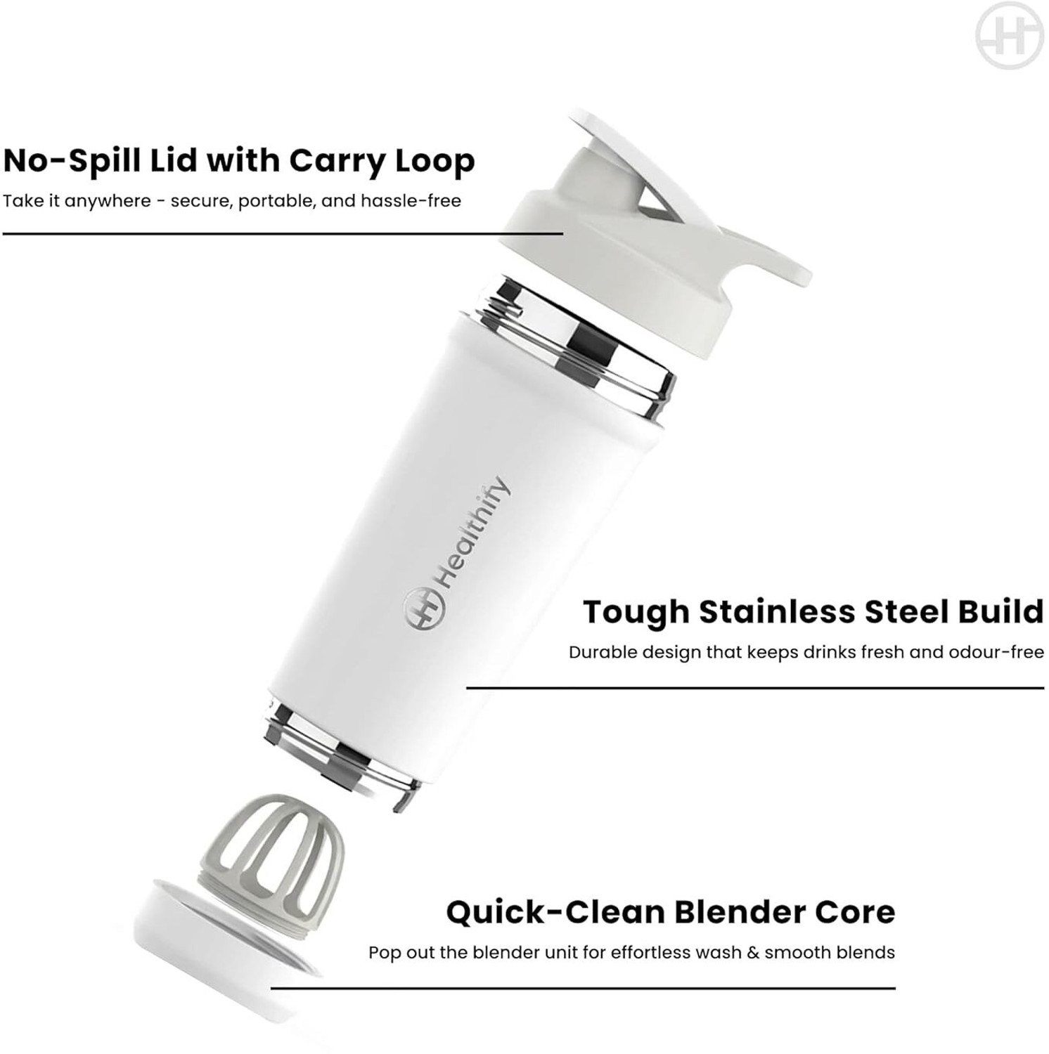 Image of Healthifyme Premium Stainless Steel Gym Shaker Bottle | Patent Design | Leak-Proof 700 ml Stainless Steel Shaker