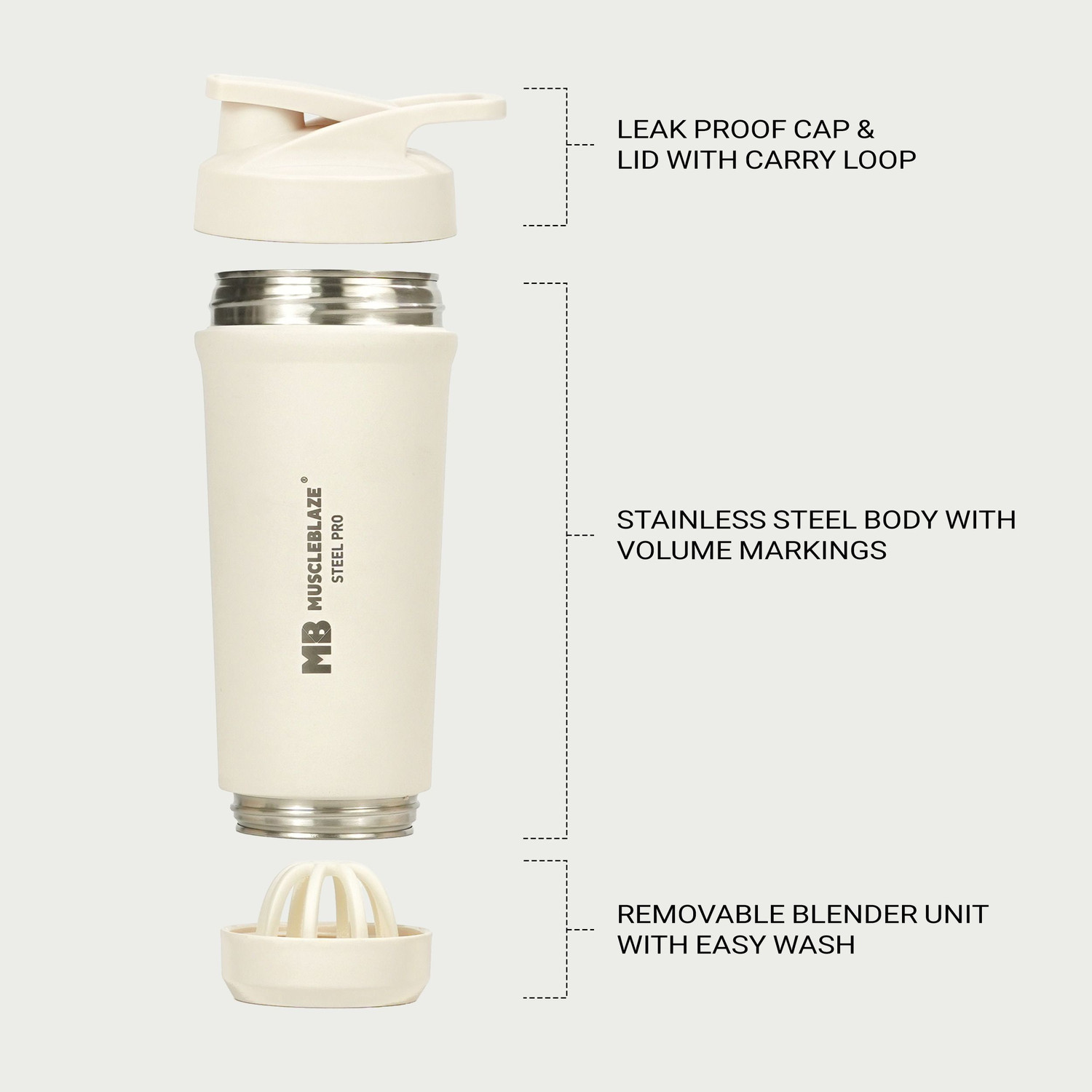 Image of MUSCLEBLAZE Stainless Steel Gym Shaker Pro 700 ml Stainless Steel Shaker