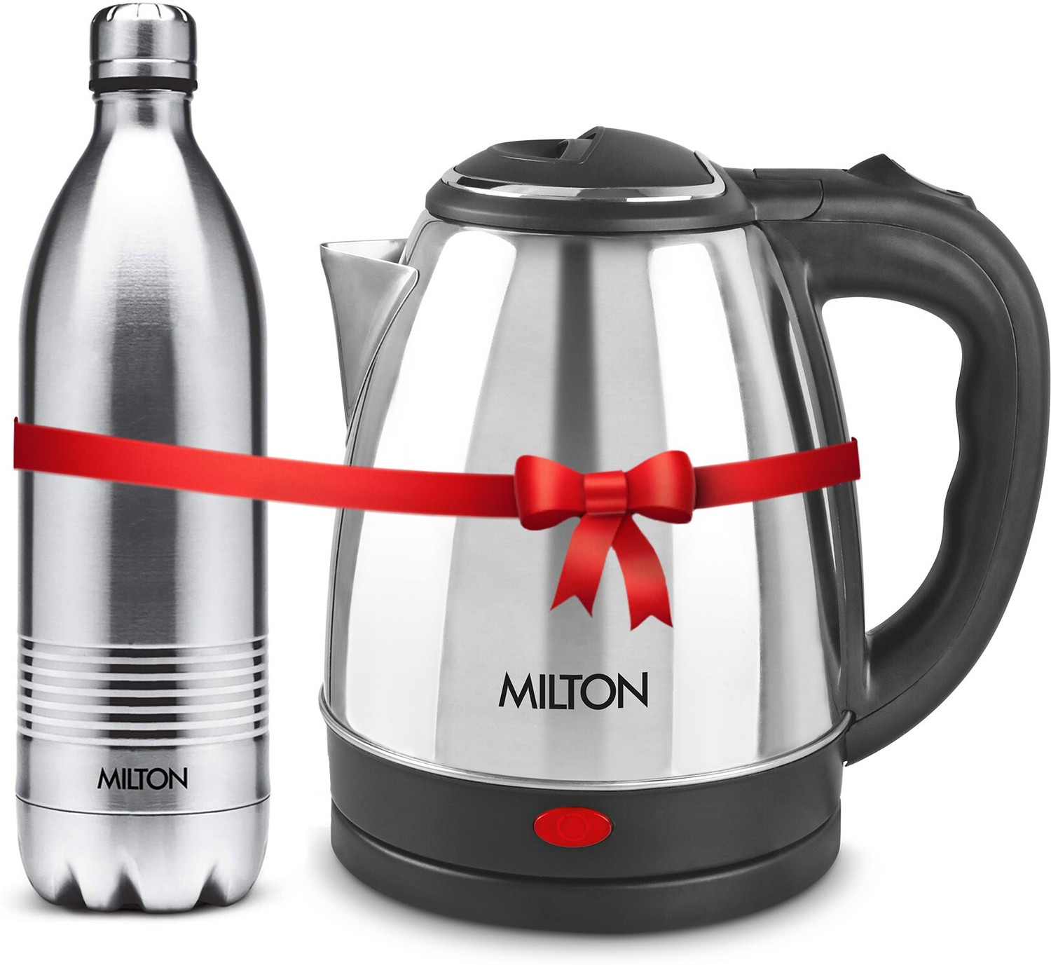 Image of MILTON Go Electric Stainless Steel Kettle, 1.2 Litres and Duo Dlx Bottle, 1 Litres 2200 ml Steel Flask