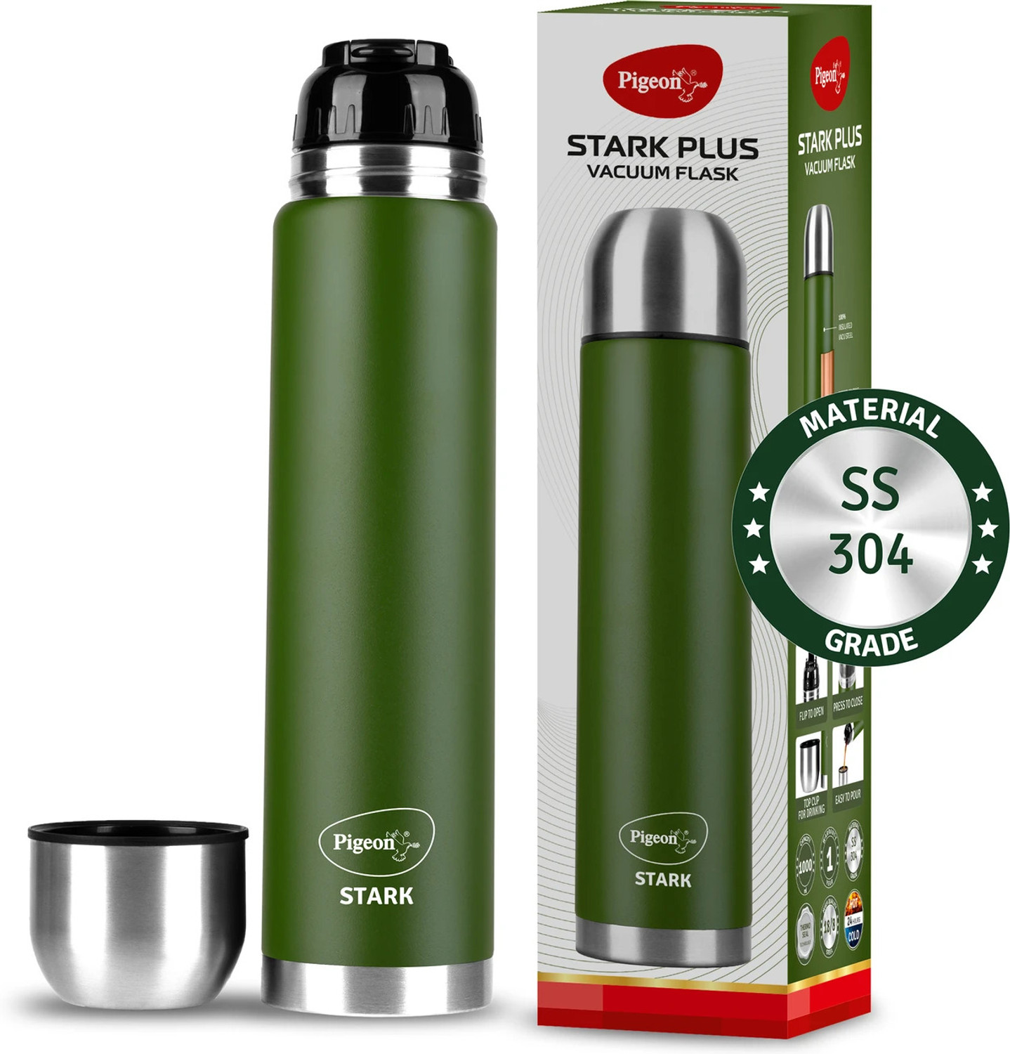 Image of Pigeon 24 Hrs Hot & Cold Therminox Vaccum Insulated 1000 ml Steel Flask