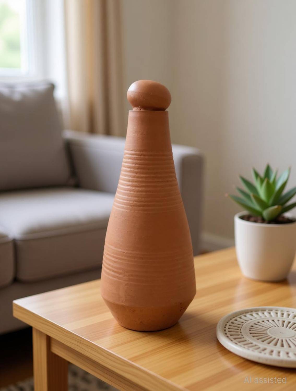 Bamboo Story Handcrafted Terracotta Water Bottle 1000 ml Terracotta Bottle