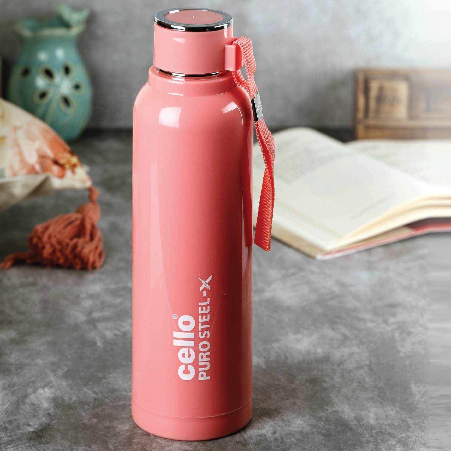cello PURO STEEL X BENZ 900 650 ml Steel Bottle Pink Pack of 1 - Image 1