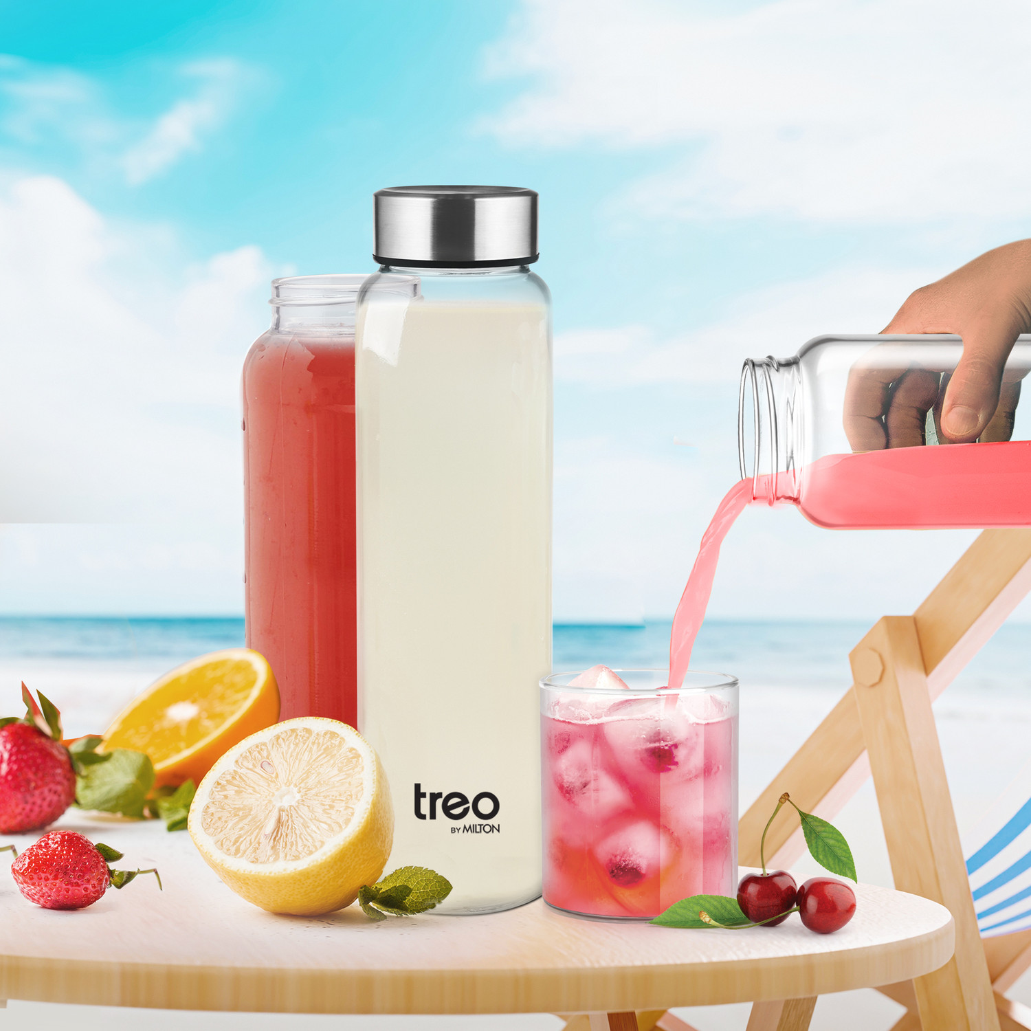 Image of TREO Clearvue Borosilicate Glass Water Bottle 800ml, Clear, Fridge Bottle, Wide Mouth 800 ml Glass Bottle