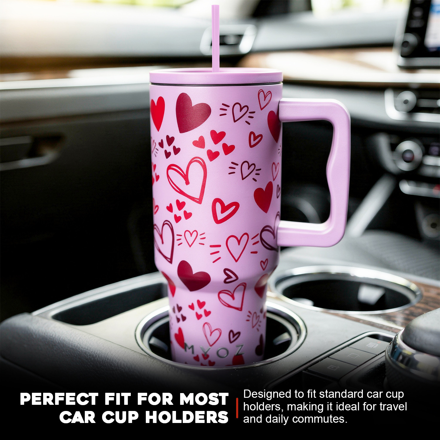 Image of MYOZ Stainless Steel Vacuum Double Insulated Tumbler with Lid, Handle & Straw (MAUVE) Stainless Steel Tumbler