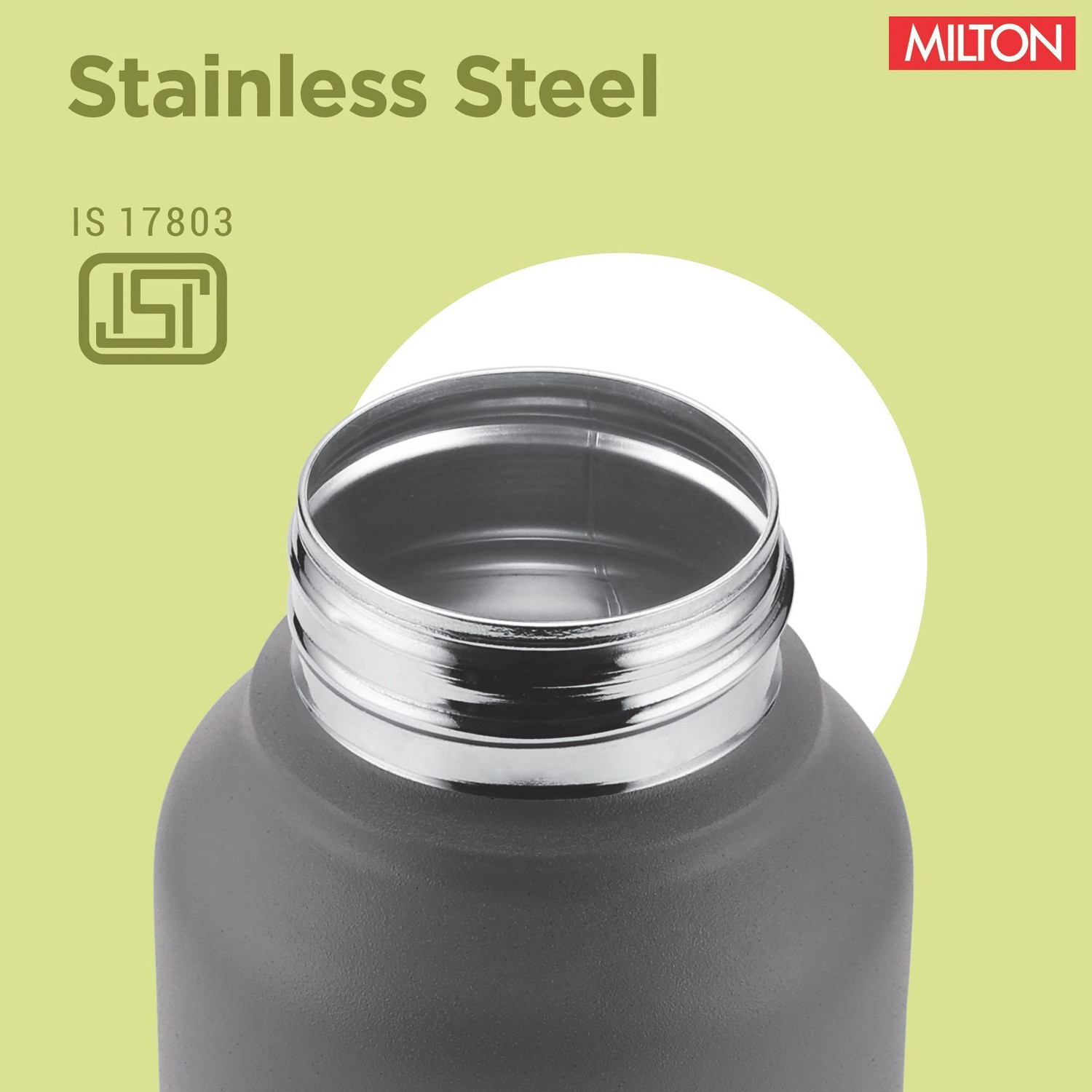 Image of MILTON Torino 1000 Stainless Steel Water Bottle, Single Walled, 980 ml, Grey & Black 980 ml Stainless Steel Bottle