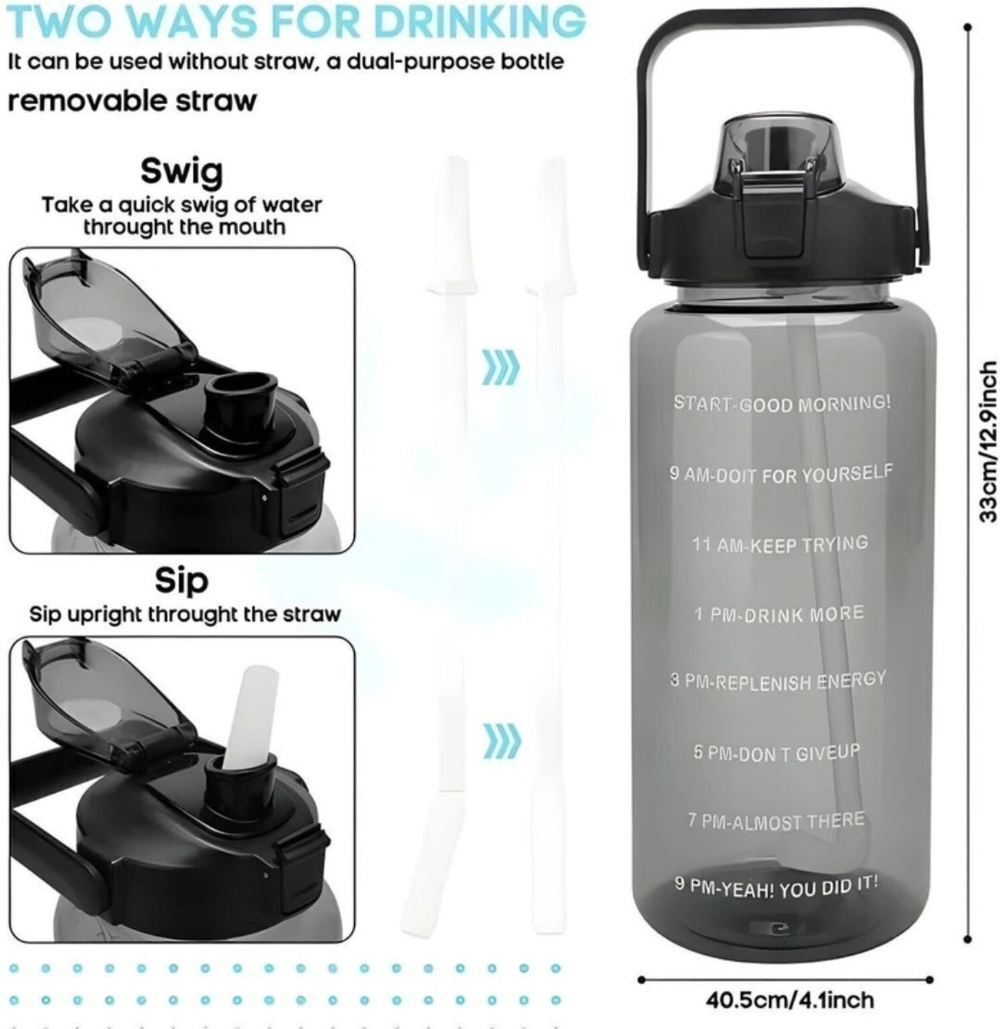 Image of EVERSTPLAST MOTIVATIONAL WATER BOTTLE - 2 LITER ( ANY COLOUR ) 2000 ml Plastic Bottle