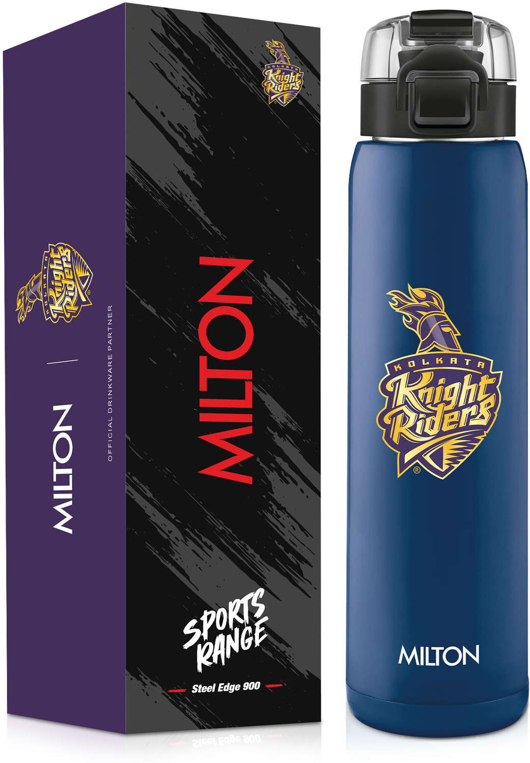 Image of MILTON Sports Steel Edge 900 Cricket Hot and Cold Bottle, 600 ml, KKR Blue 600 ml Stainless Steel Bottle