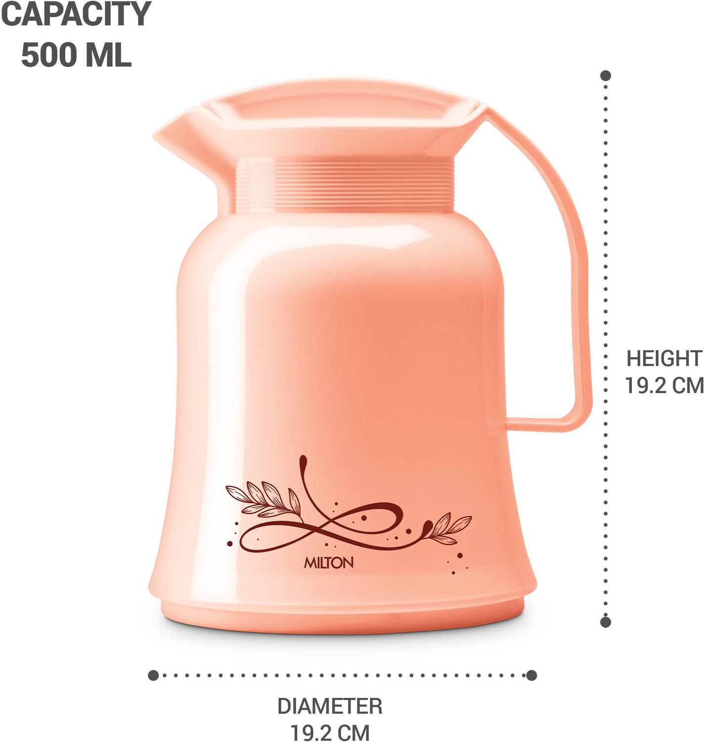 Image of MILTON Crystal 500 Vacuum Insulated Inner Glass Hot or Cold Flask, Peach 500 ml Plastic Flask