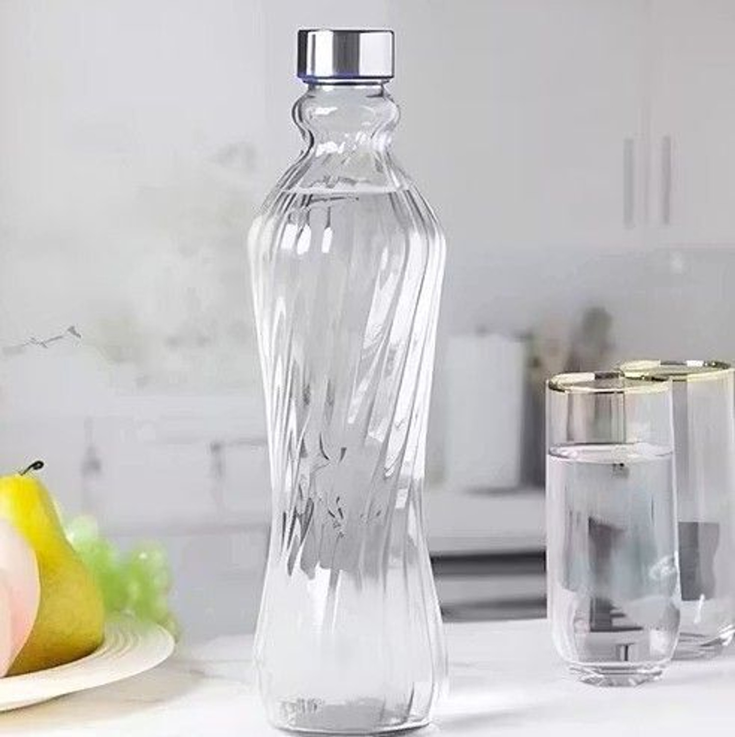 Image of VibeGlass Twisted Glass Water Bottle 1000 ml Glass Bottle