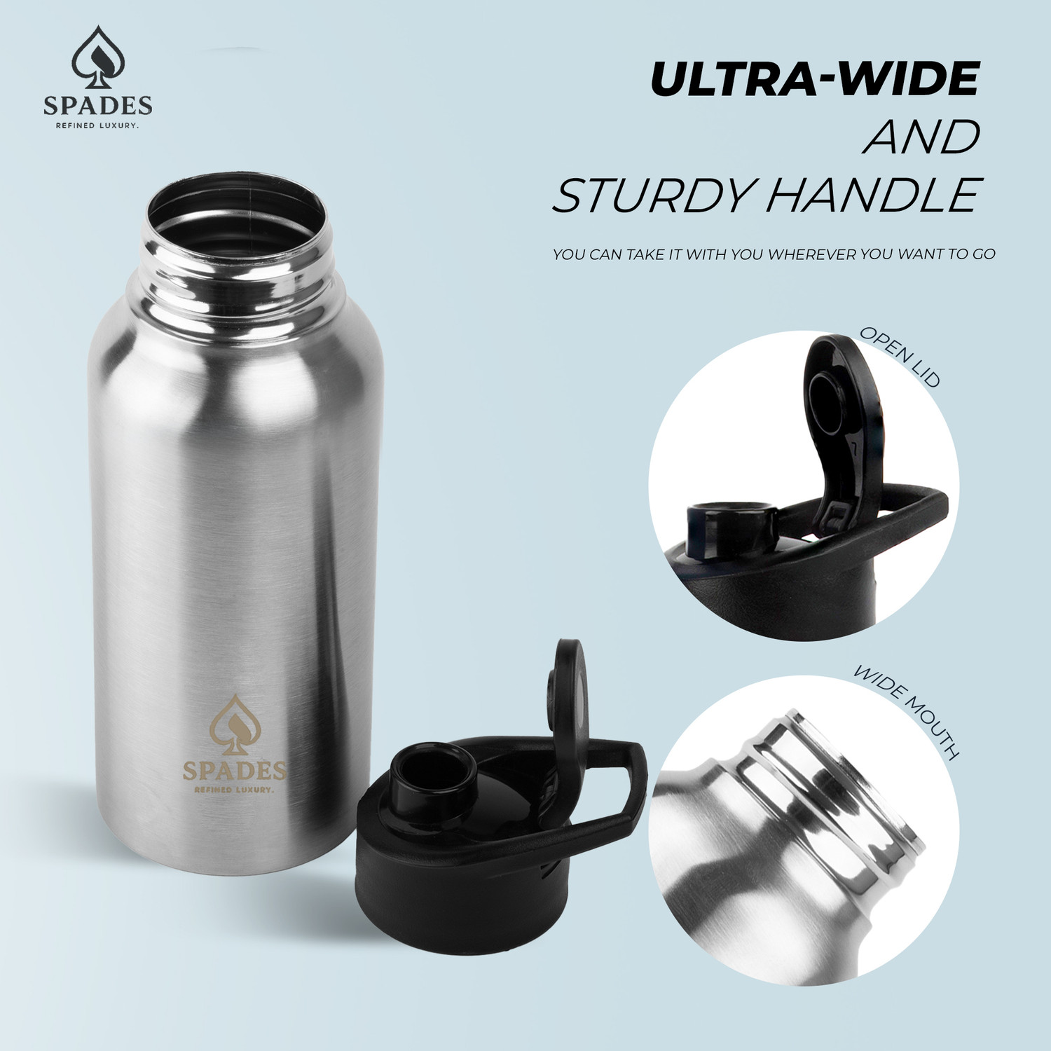 Image of SPADES Stainless Steel Sipper Water Bottle 500ml 500 ml Stainless Steel Bottle