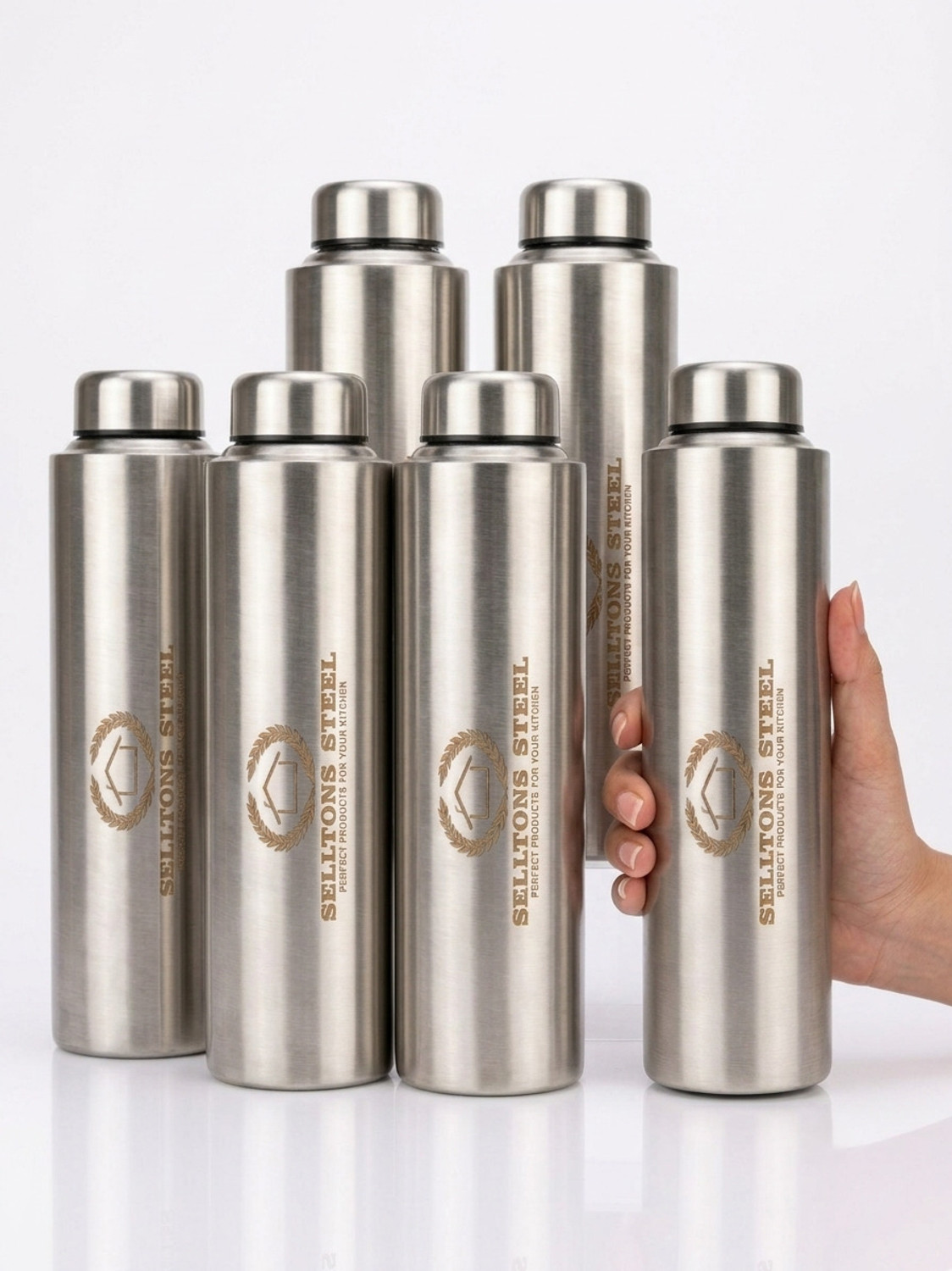 Image of SELLTONS STEEL Stainless Steel Water Office,School,Gym Bottle Set of 6 1000 ml Steel Bottle