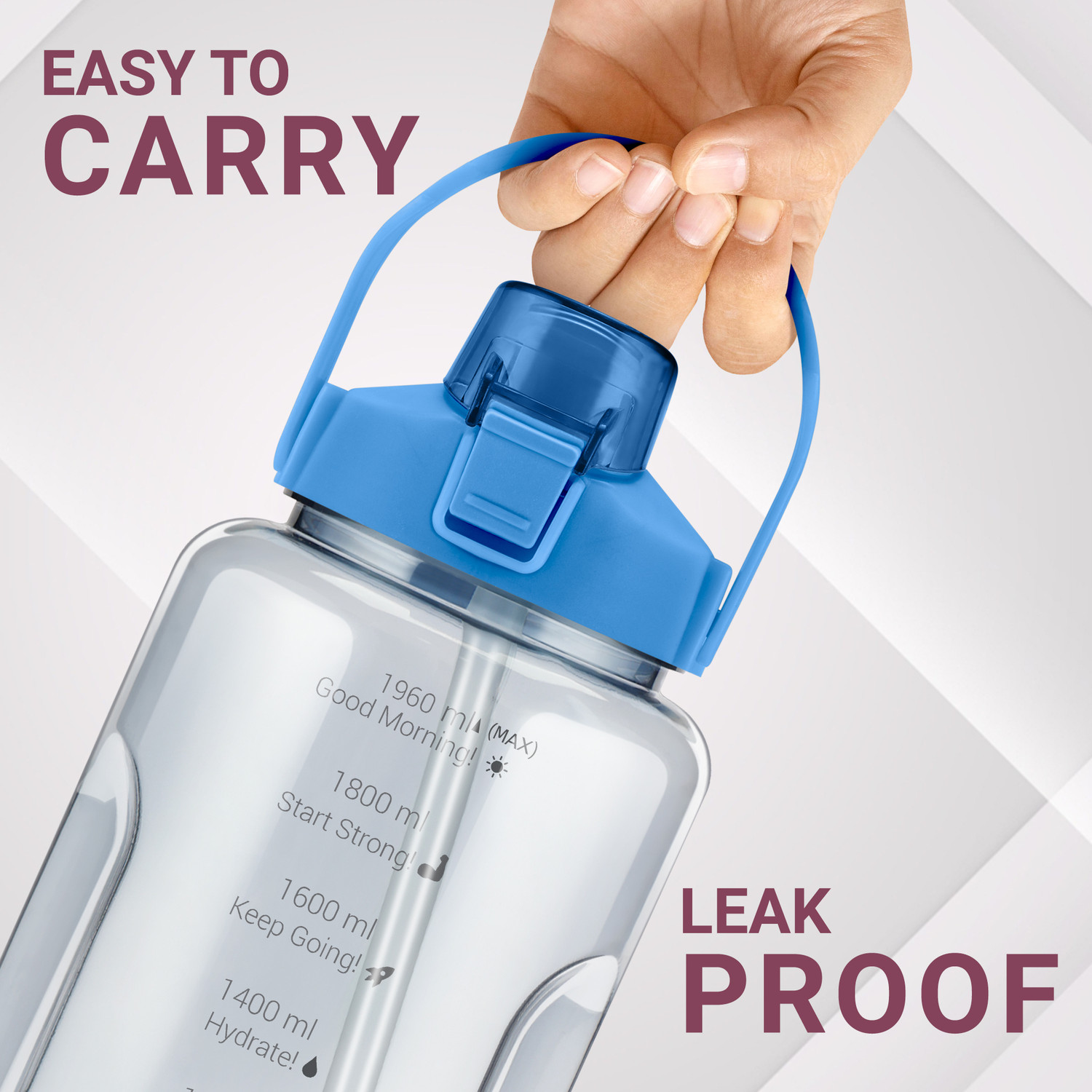 Image of MILTON Remy 2.0 Sipper Water Bottle (Never Give Up, English Quotes), 1800 ml, Blue 1800 ml Plastic Bottle