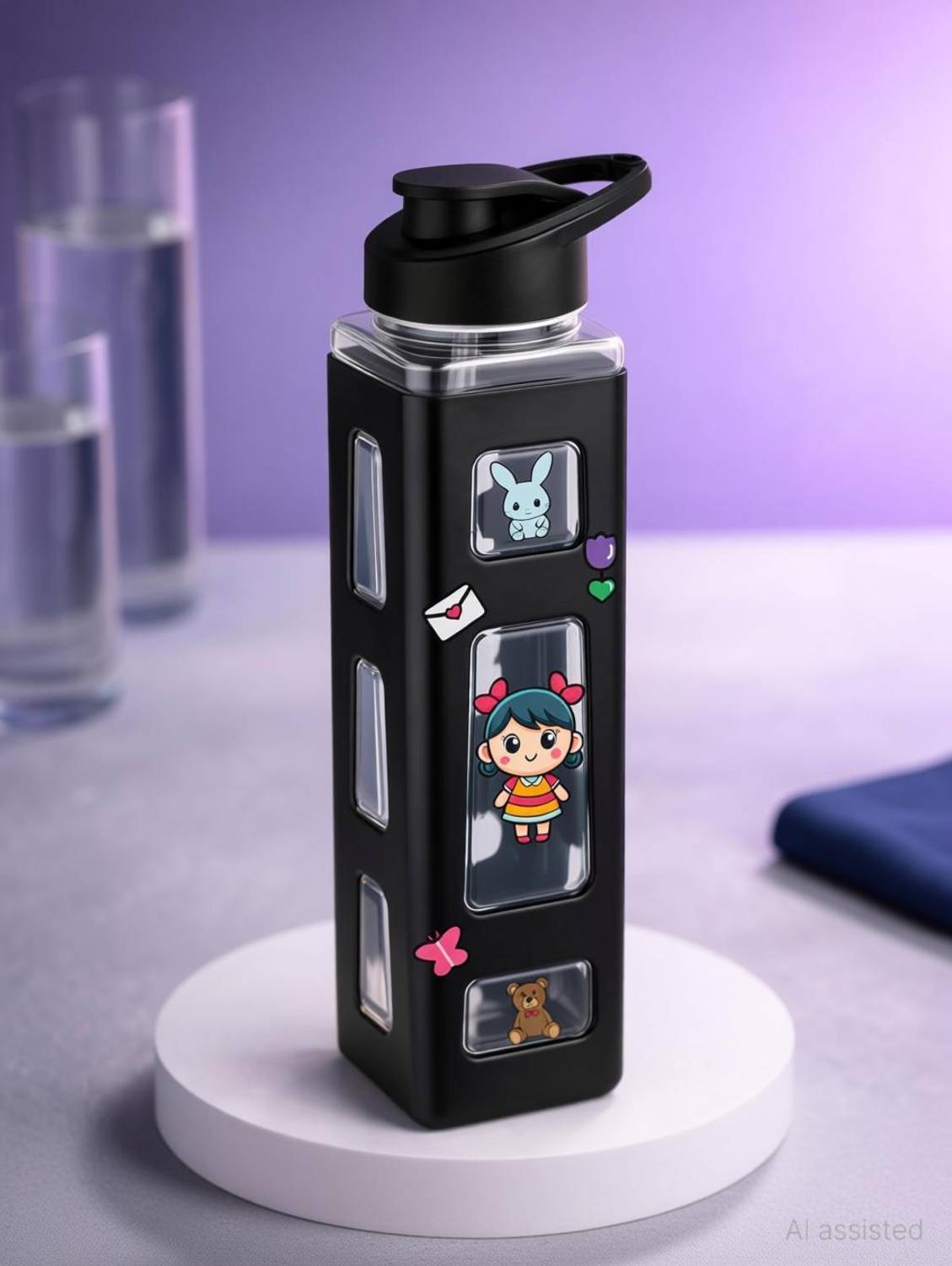 2Mech Water Bottle With Convenient Straw and Sticker Fancy Kids Water bottle 1005 ml Plastic Bottle
