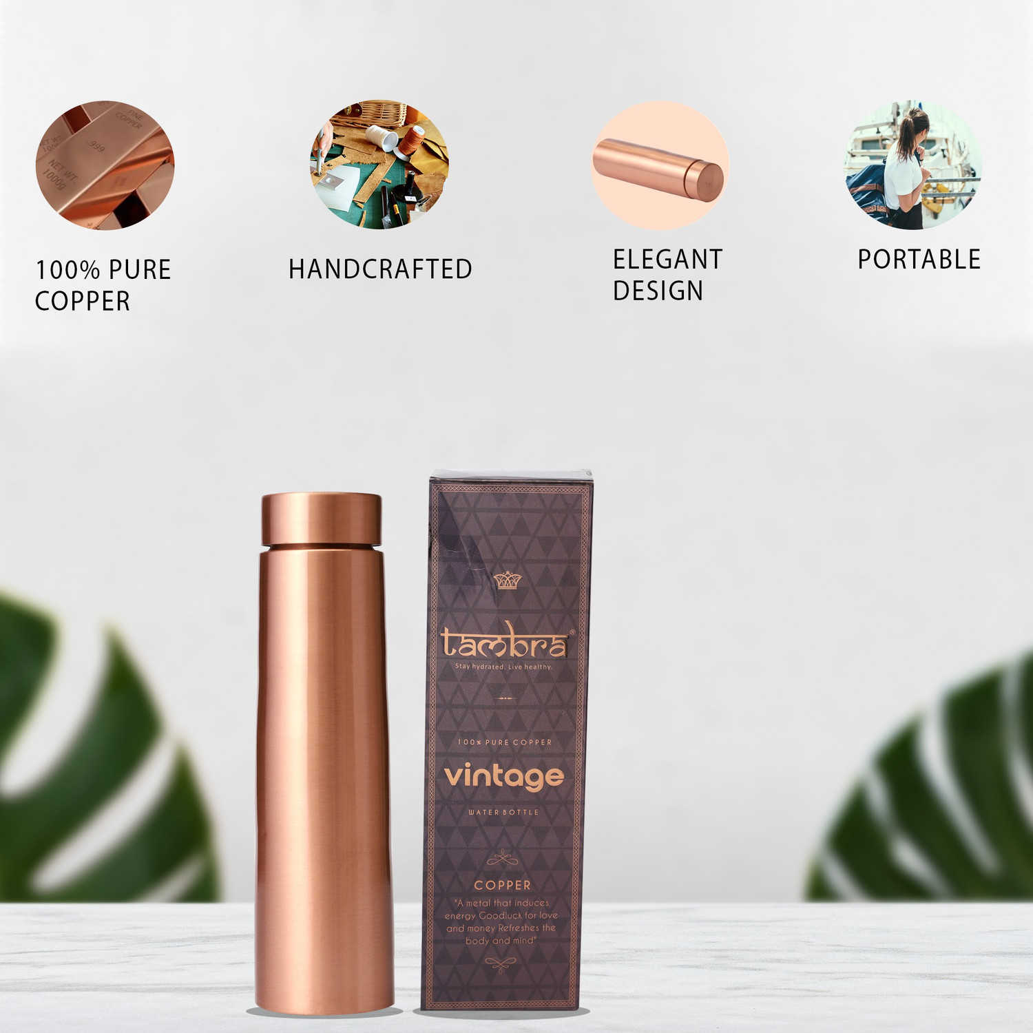 Image of Tambra Vintage Jointless Copper Cylinder - Pack of 2 950 ml Copper Bottle