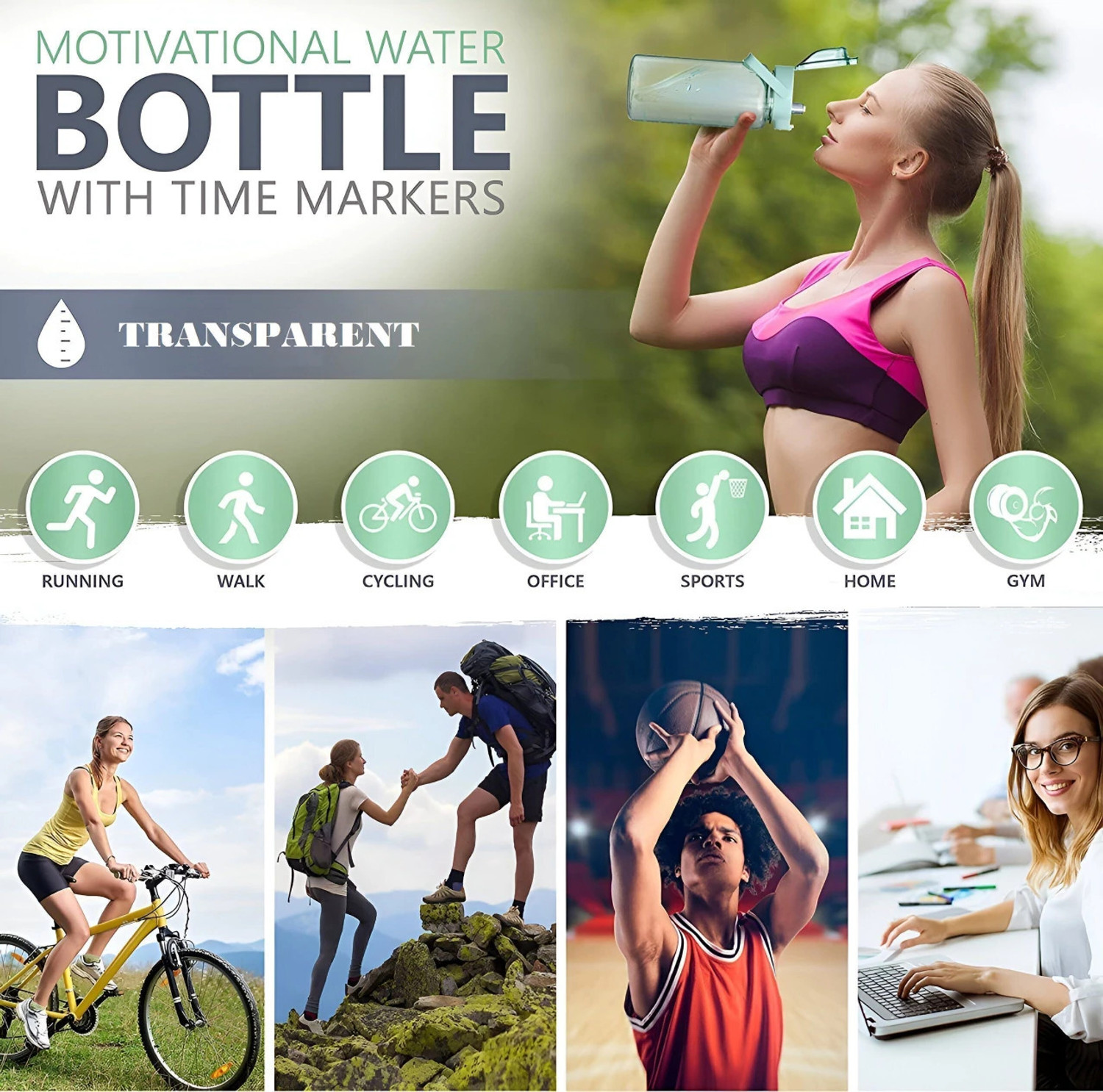 Image of Polyvibe 2 Litre Motivational Water Bottle with Time Marker BPA Free Leakproof 2000 ml Plastic Bottle