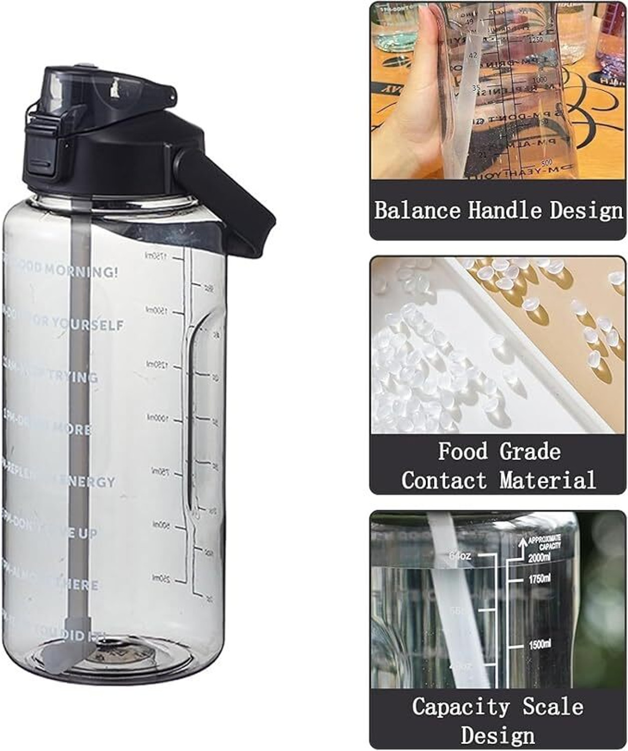 Image of UPSILON 2 Litre Leakproof Sipper Water Bottle 2000 ML (BLACK - PACK - 1) 2000 ml Plastic Sipper