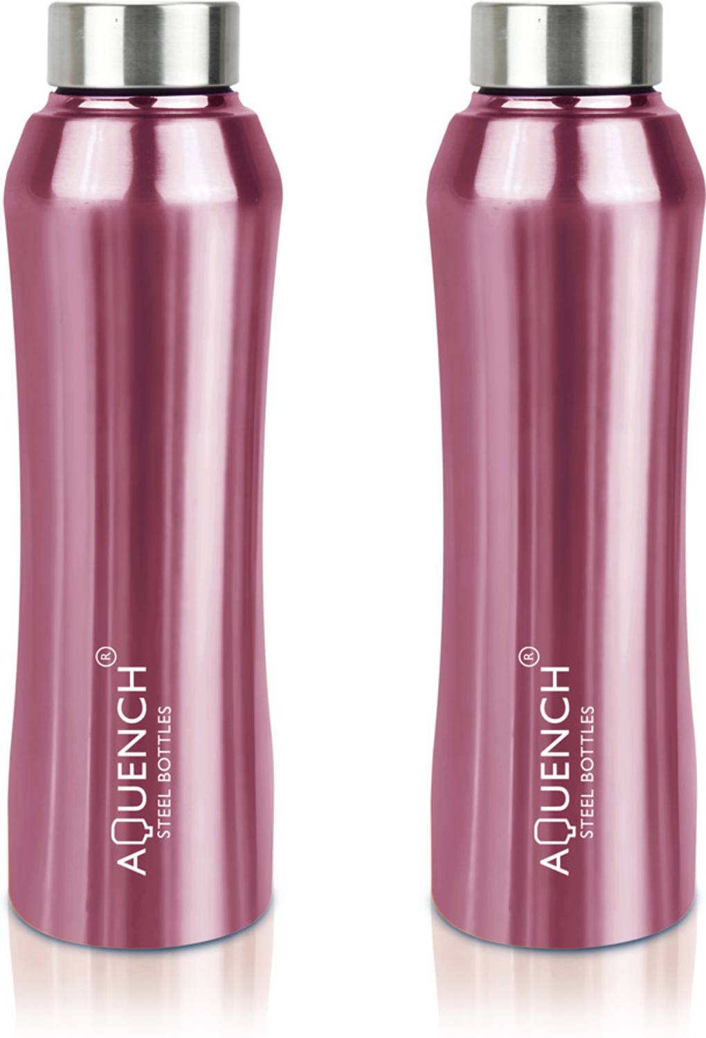 AQUENCH Rush Pack Of 2 1L Stainless Steel Metallic Pink Coloured Water Bottles 1000 ml Steel Bottle