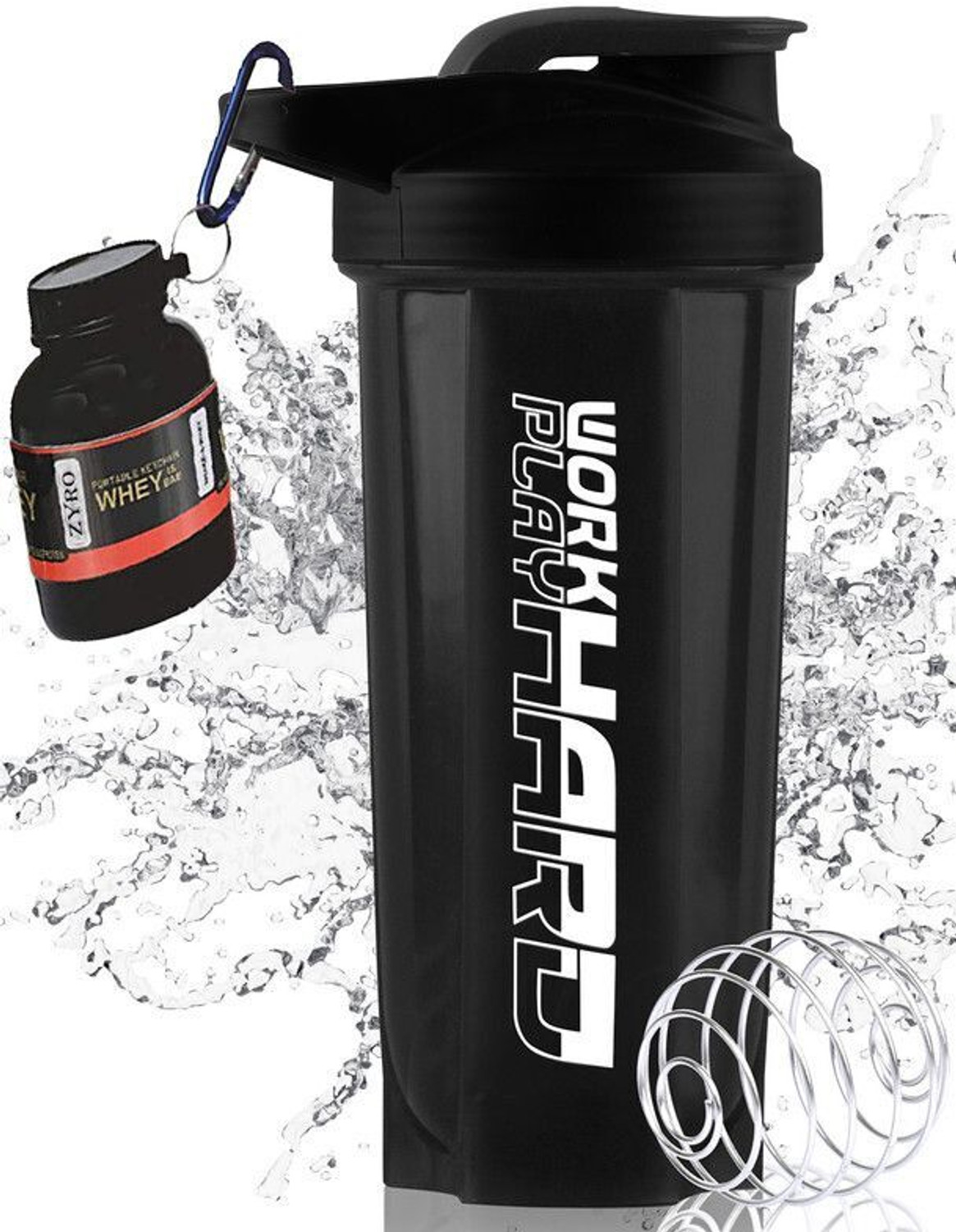 Image of ZYRO Protein Funnel & Work Hard Gym Shaker Bottle with Stainless Steel Spring Ball 700 ml Plastic Shaker