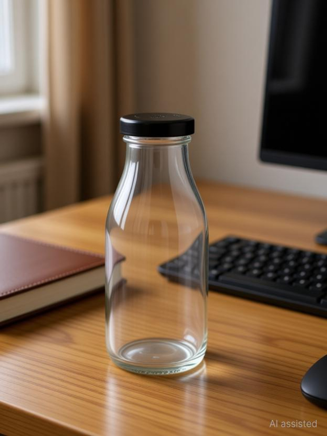 Image of Seiri WATER,JUICE,MILK,CLEAR BOTTLE MULTIPURPOSE USE FOR HOME&OFFICE WITH LID 300ml 300 ml Glass Bottle