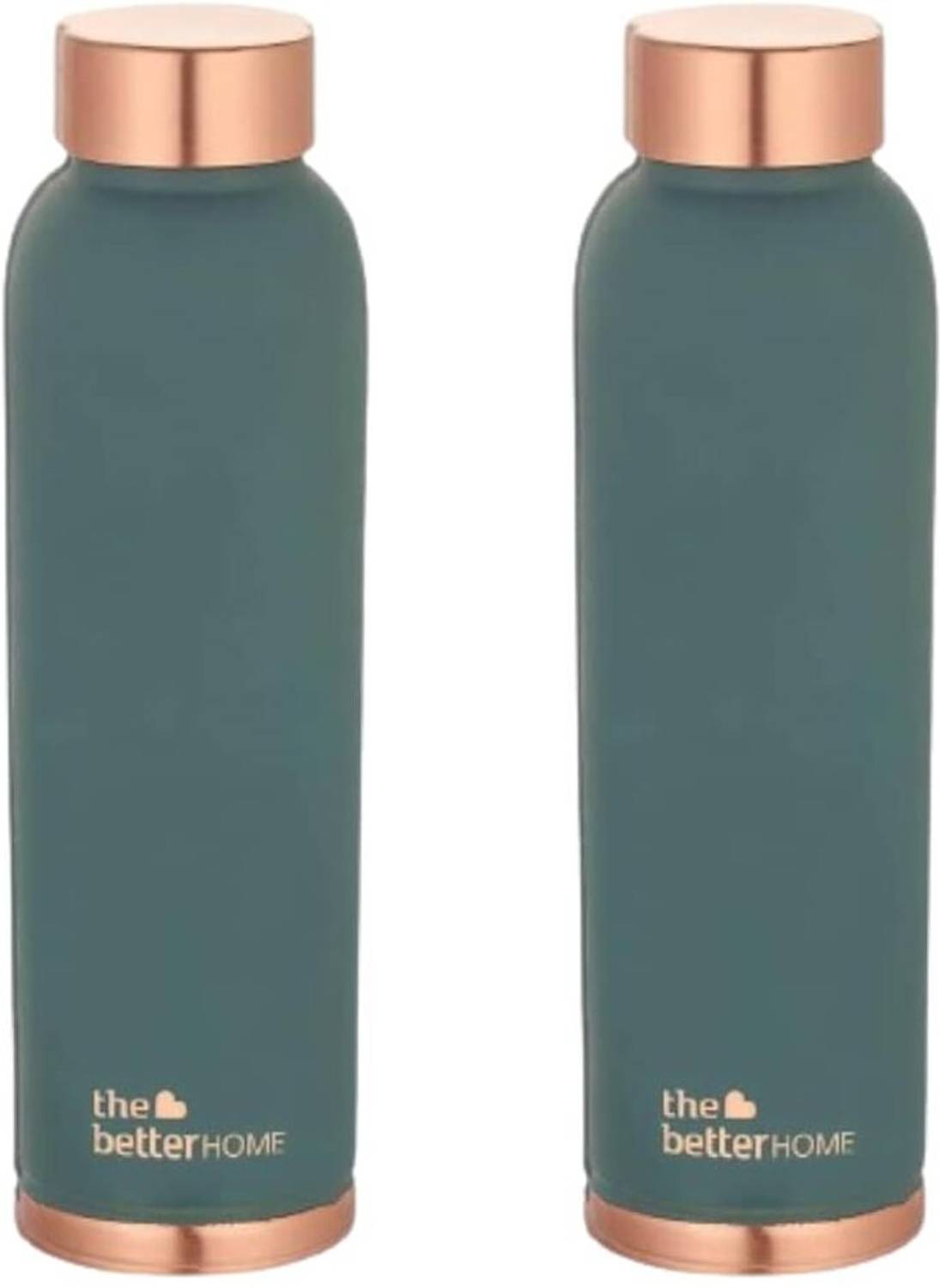 The Better Home Teal Copper Water Bottle 1L (Pack of 2) | Pure Copper Insulation, Wide Mouth | 950 ml Copper Bottle