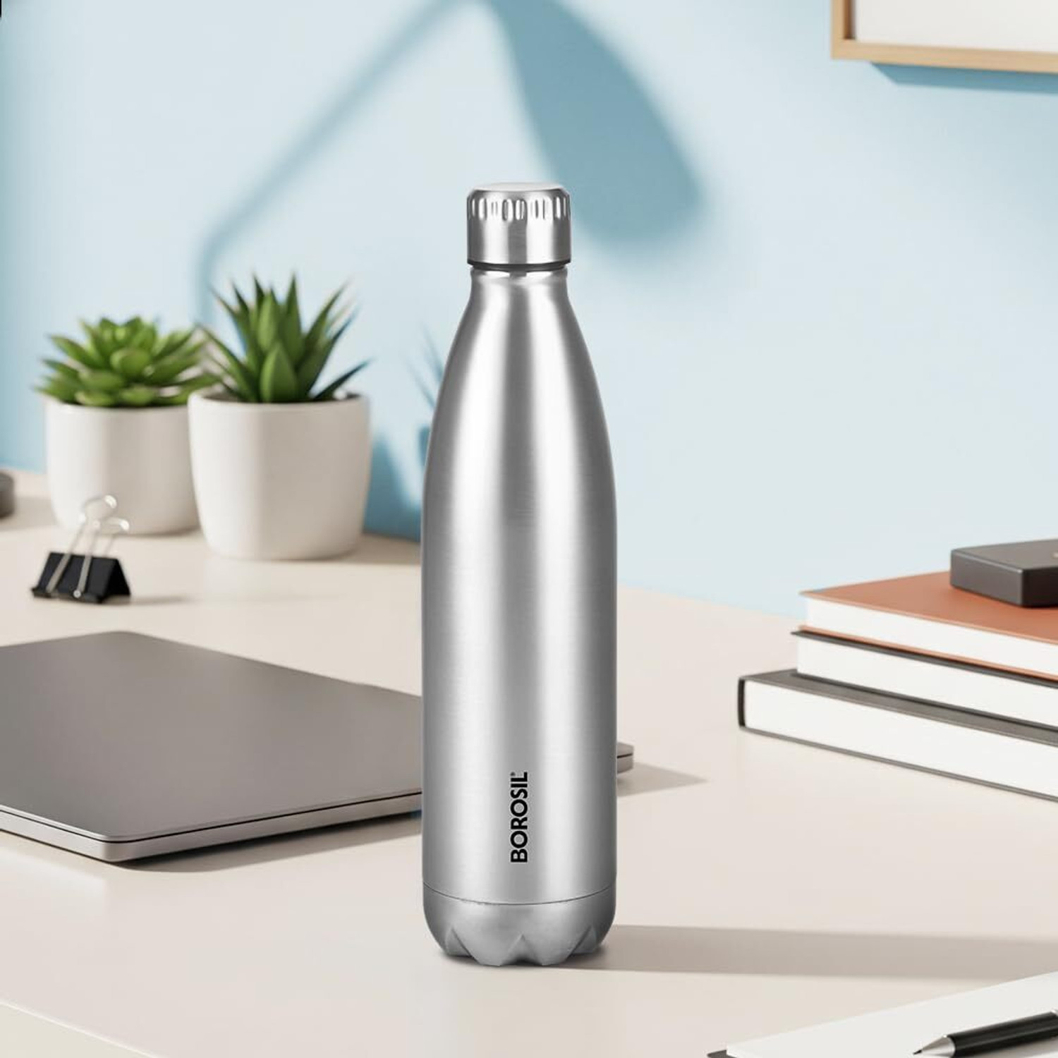 Image of BOROSIL Bolt Steel Water Bottle, 24 Hours Hot & Cold Double Wall Insulated Flask 1000 ml Steel Flask