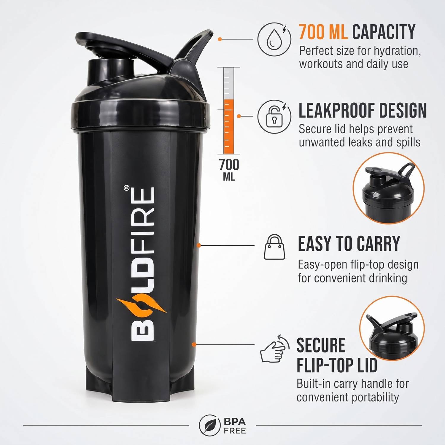 BoldFire 700 ml Protein Shaker Bottle - Image 5