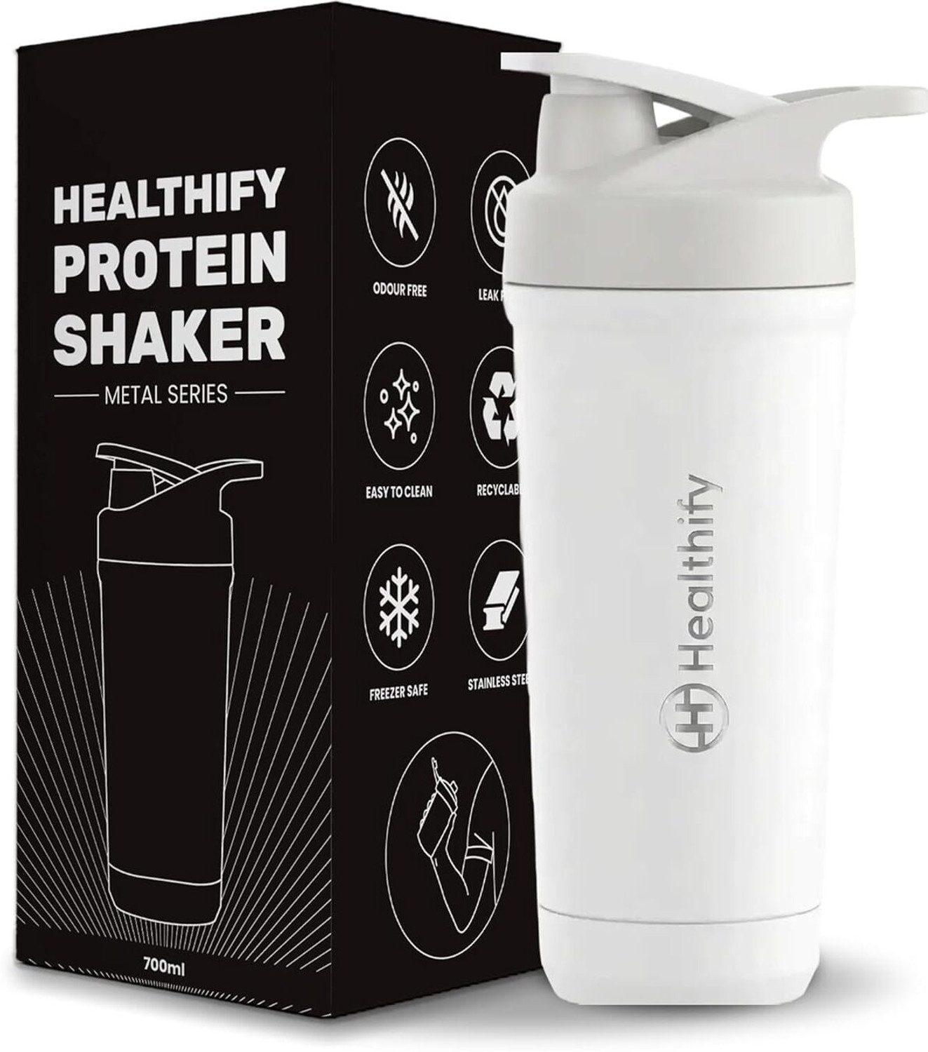 Image of Healthifyme Premium Stainless Steel Gym Shaker Bottle | Patent Design | Leak-Proof 700 ml Stainless Steel Shaker