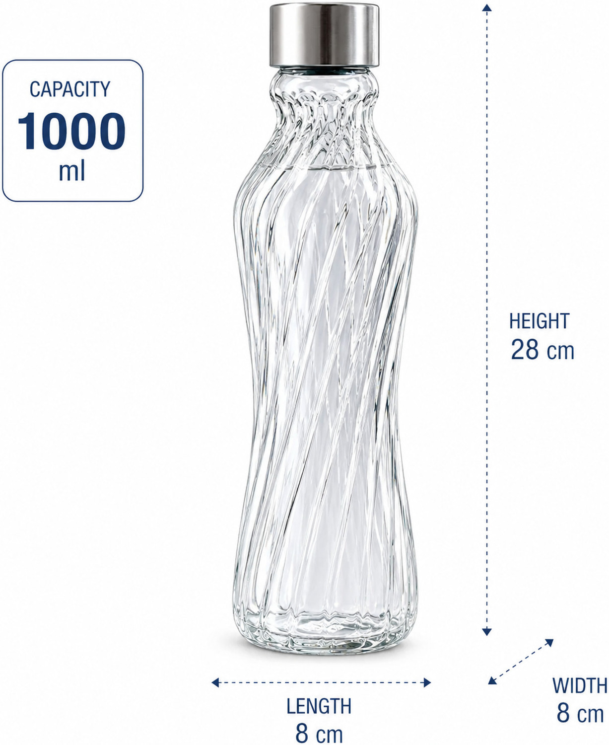 Image of KanchKart Premium Twisted Glass Water Bottle (Pack of 4) 1000ML, Leak Proof 1000 ml Glass Bottle