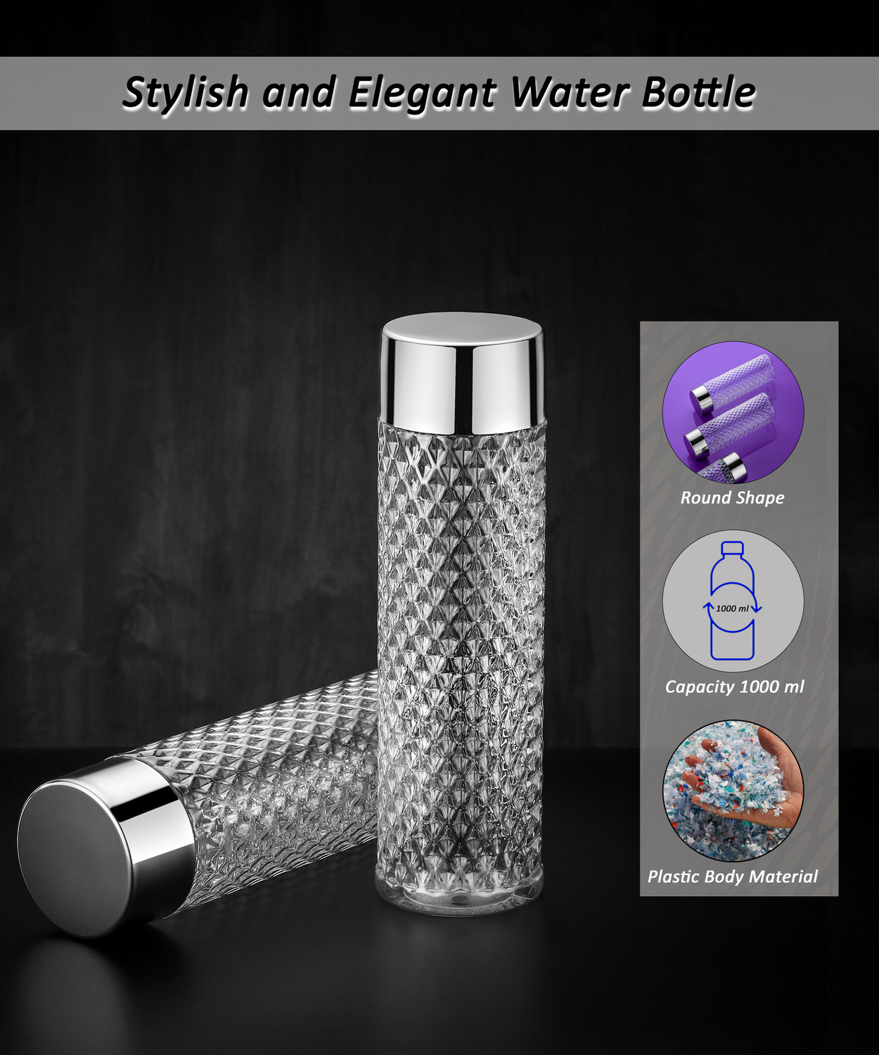 Image of Sloppy Round Diamond 6PCS Premium Water Fridge Bottles (Set Of 6) 1000ml Bottle 1000 ml Plastic Bottle