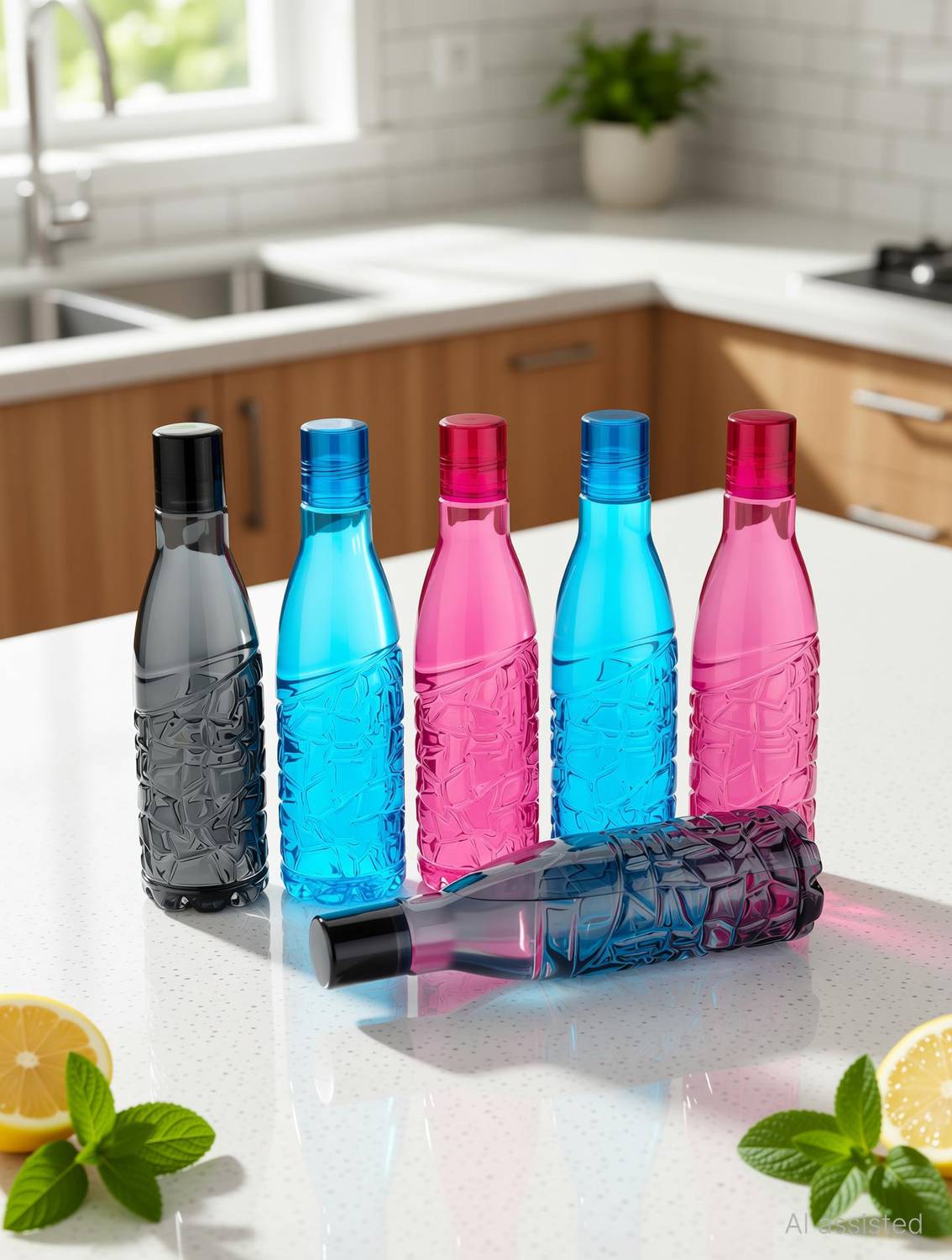 2Mech Crystal clear Plastic Fridge Water Bottles For School College Office & Home 6pc 1000 ml Plastic Bottle