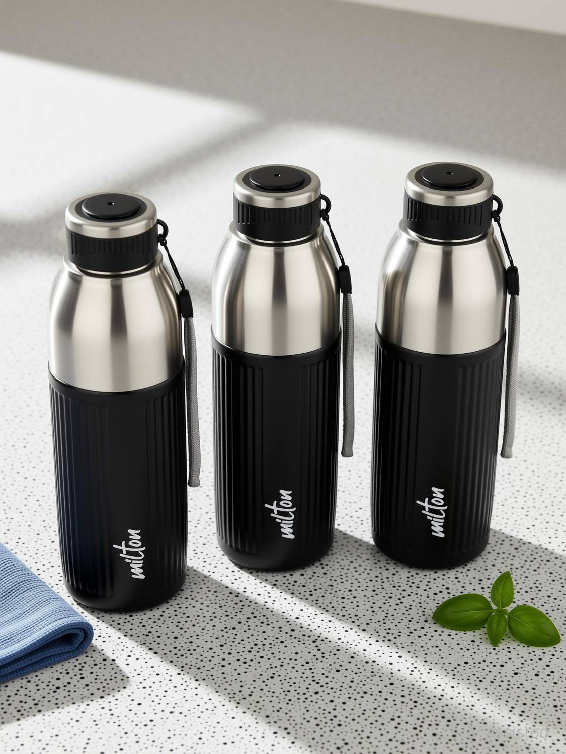 MILTON Kool Glossy Insulated Inner Pet Water Bottle, Set of 3, Black 570 ml Plastic Bottle