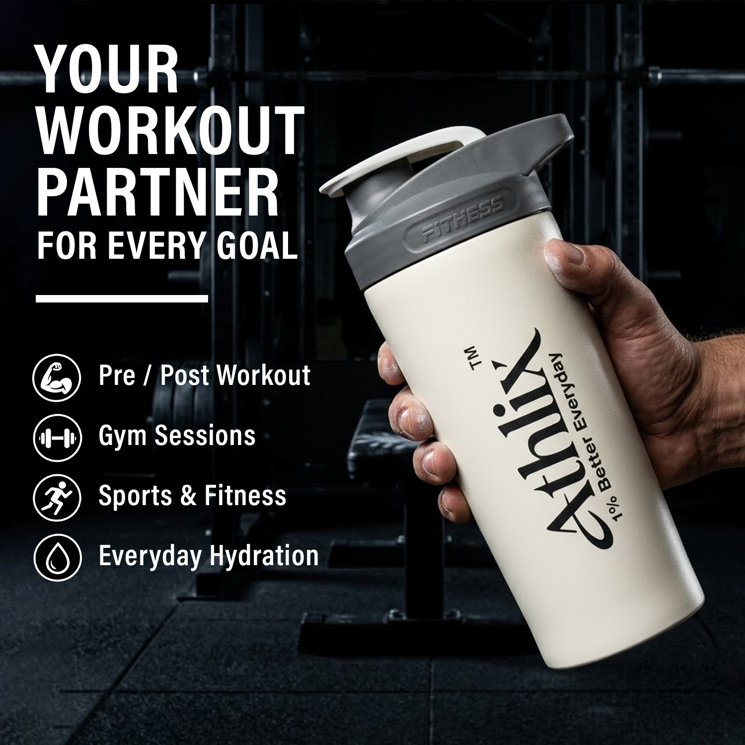 Image of Athlix Premium Protein Shaker 700 ml 700 ml Steel Shaker