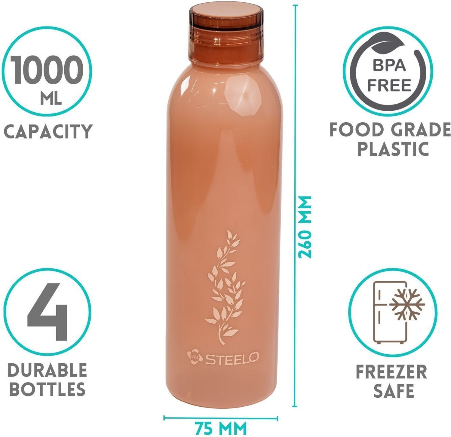 Image of SCL Steelo Puro Bottle P.E.T Material BPA Free, Spill Proof, Freezer Safe 1000 ml PET, Plastic Bottle
