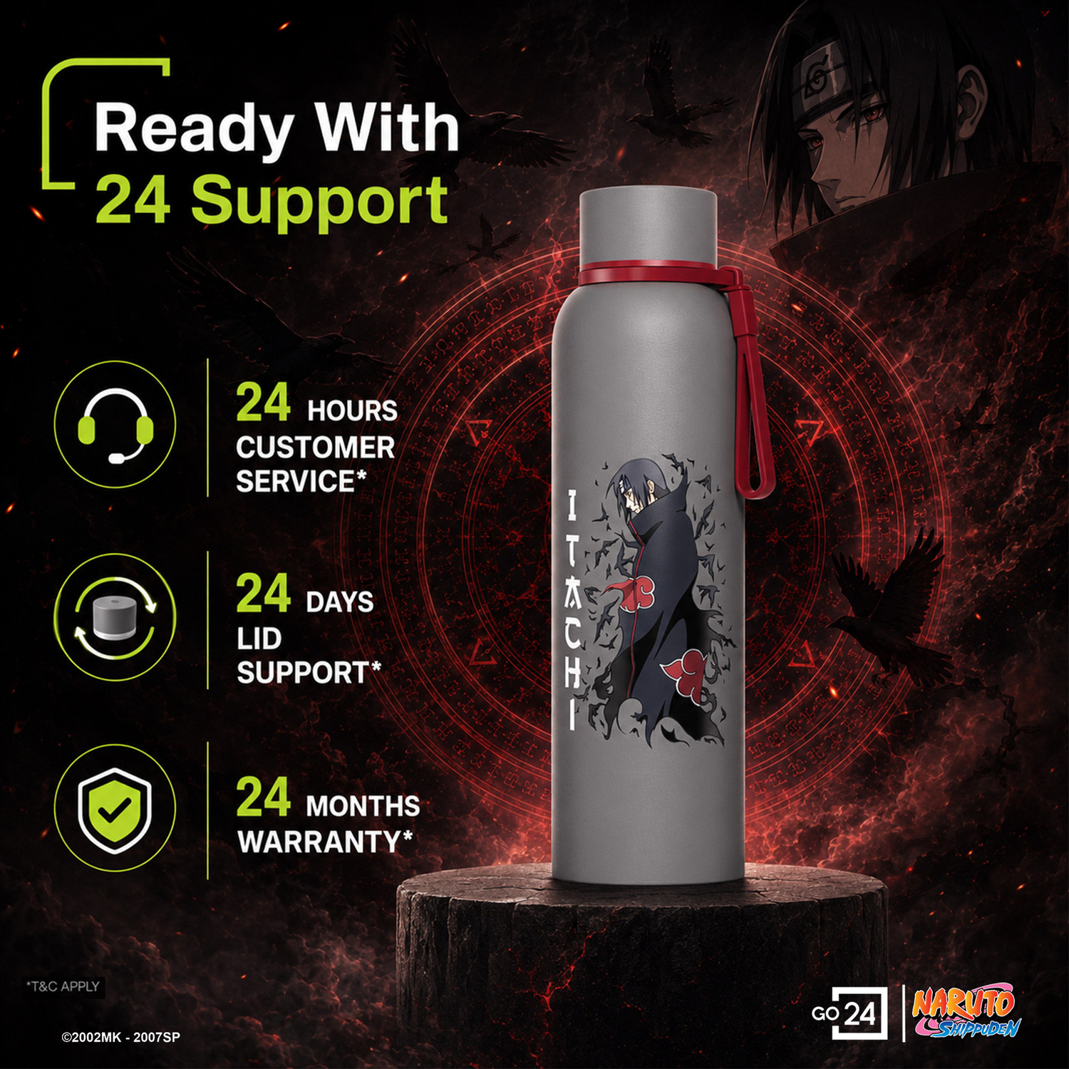 Image of Go24 Naruto 1000 Stainless Steel Hot and Cold Water bottle ISI Certified Thermosteel 980 ml Stainless Steel Flask